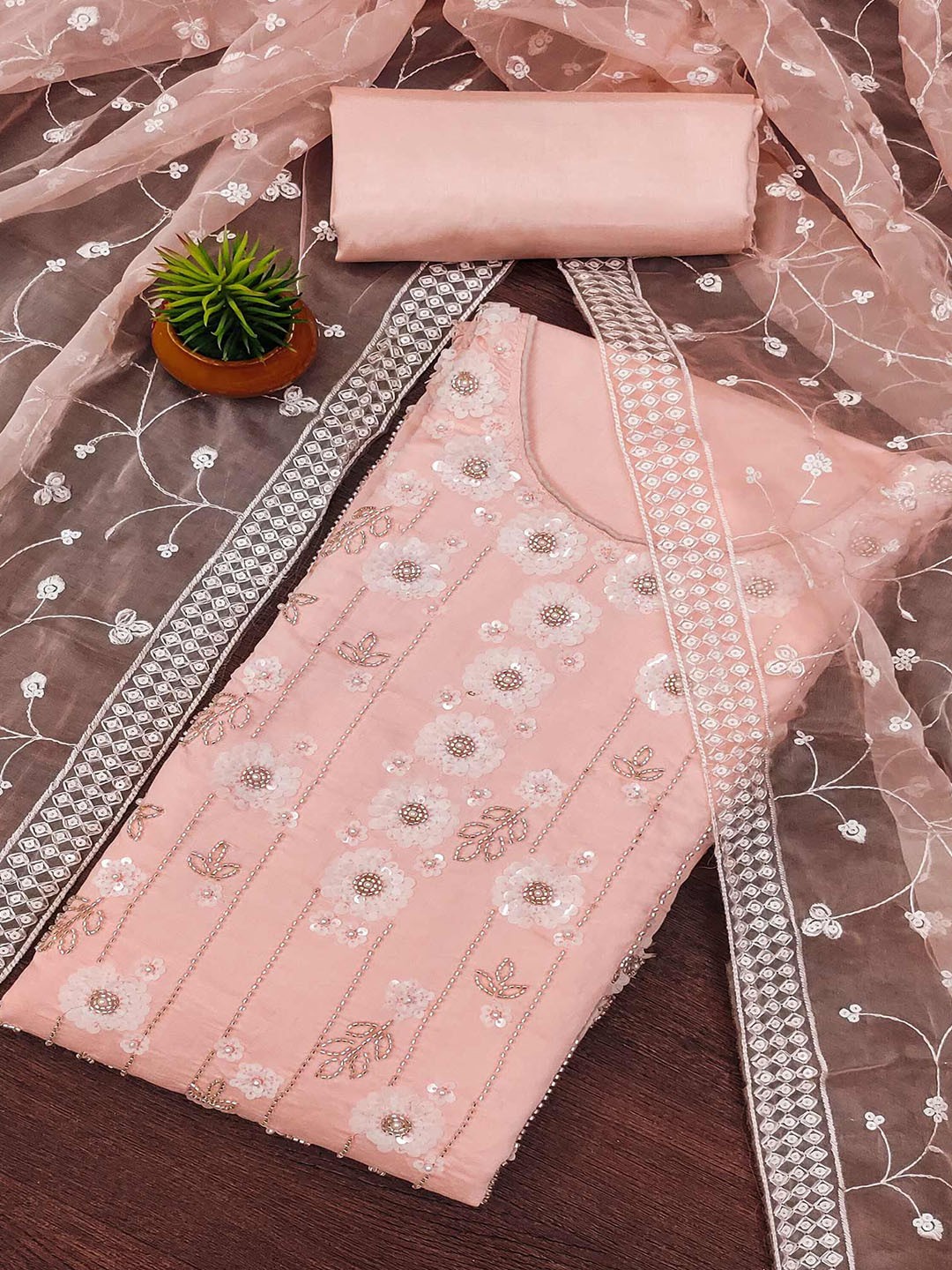 

Peachmode Embroidered Unstitched Dress Material, Peach