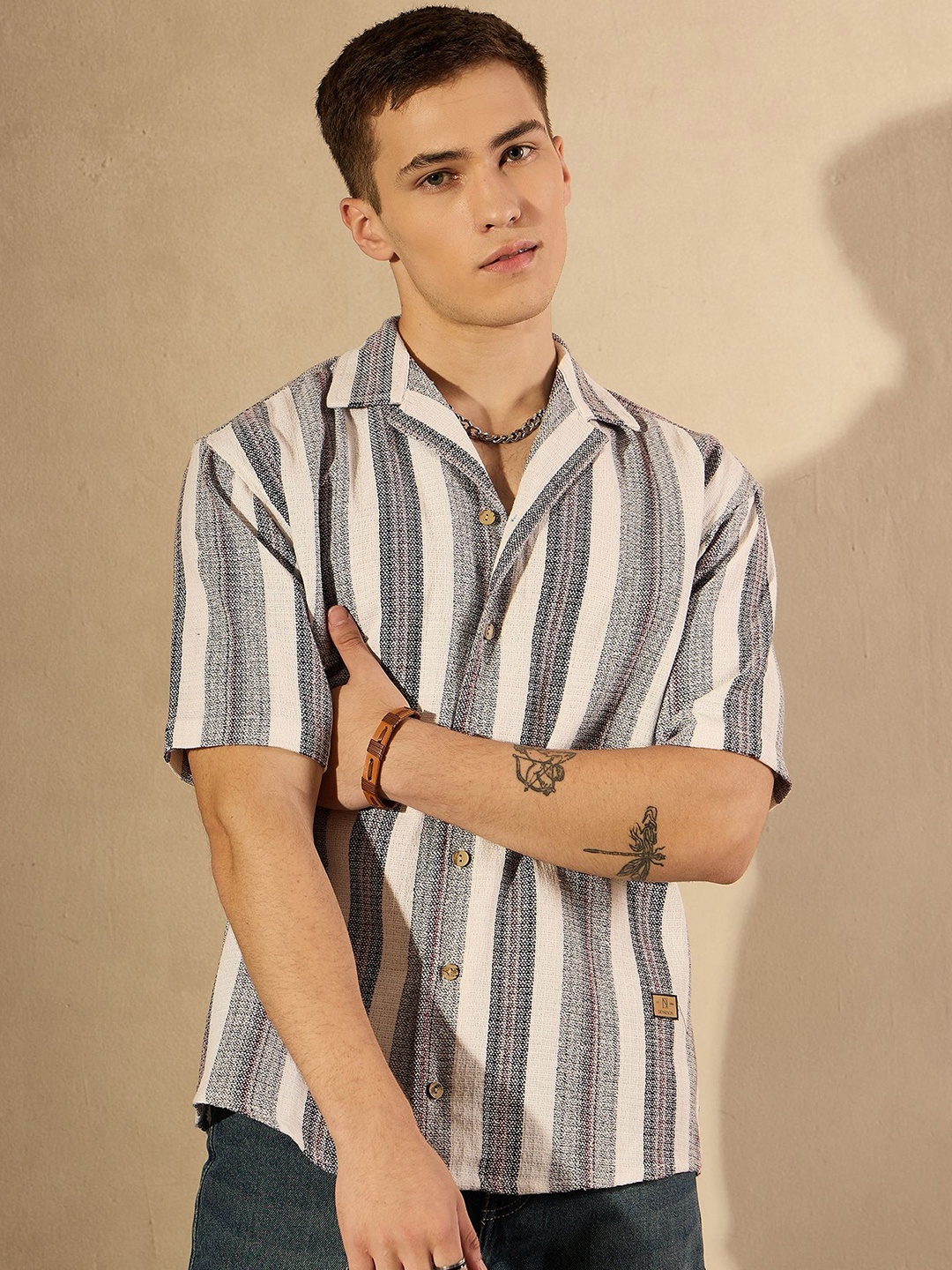 

DENNISON Multi Stripes Oversized Casual Shirt, White