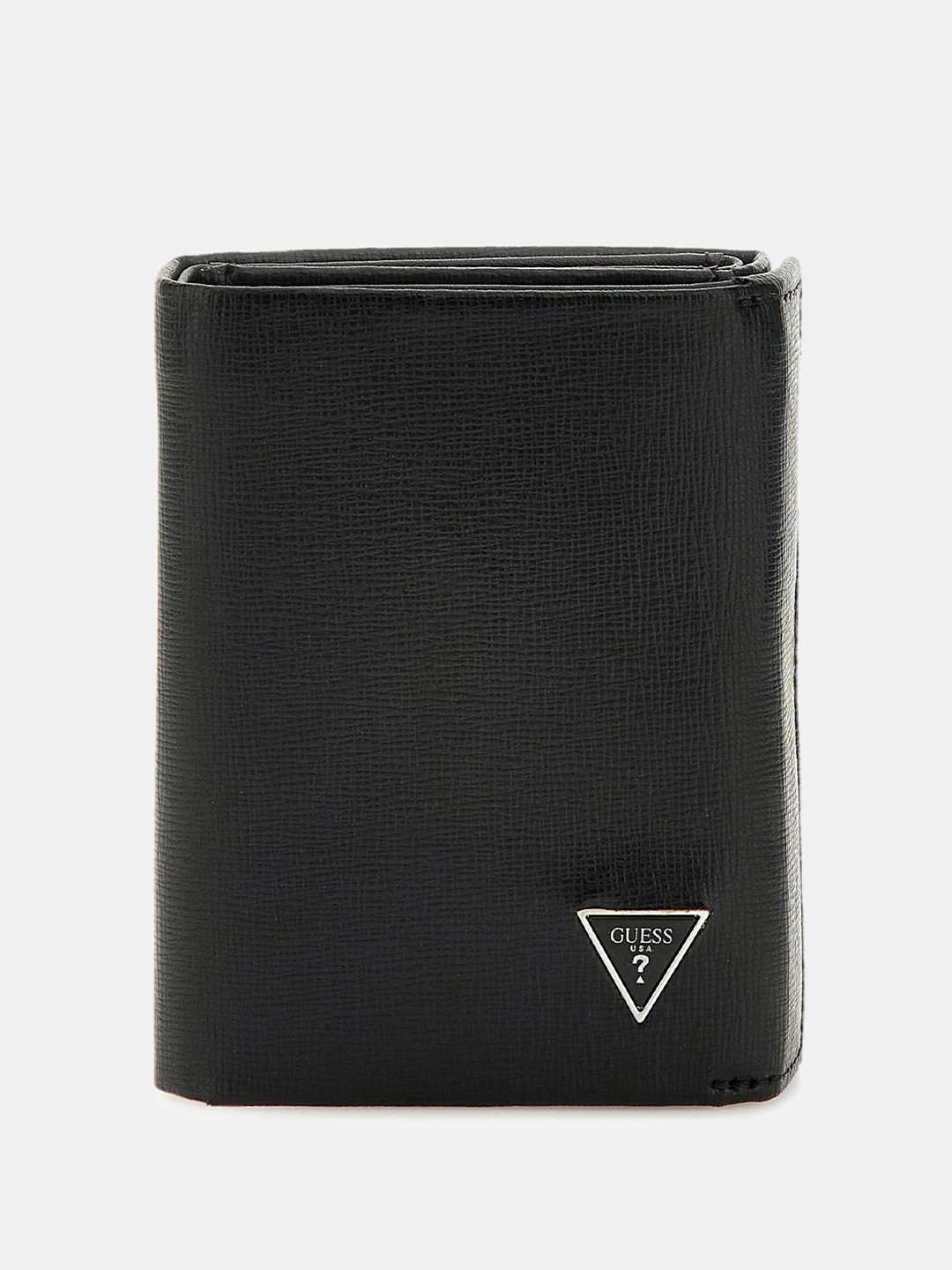 

GUESS Men Zip Detail Leather Three Fold Wallet, Black