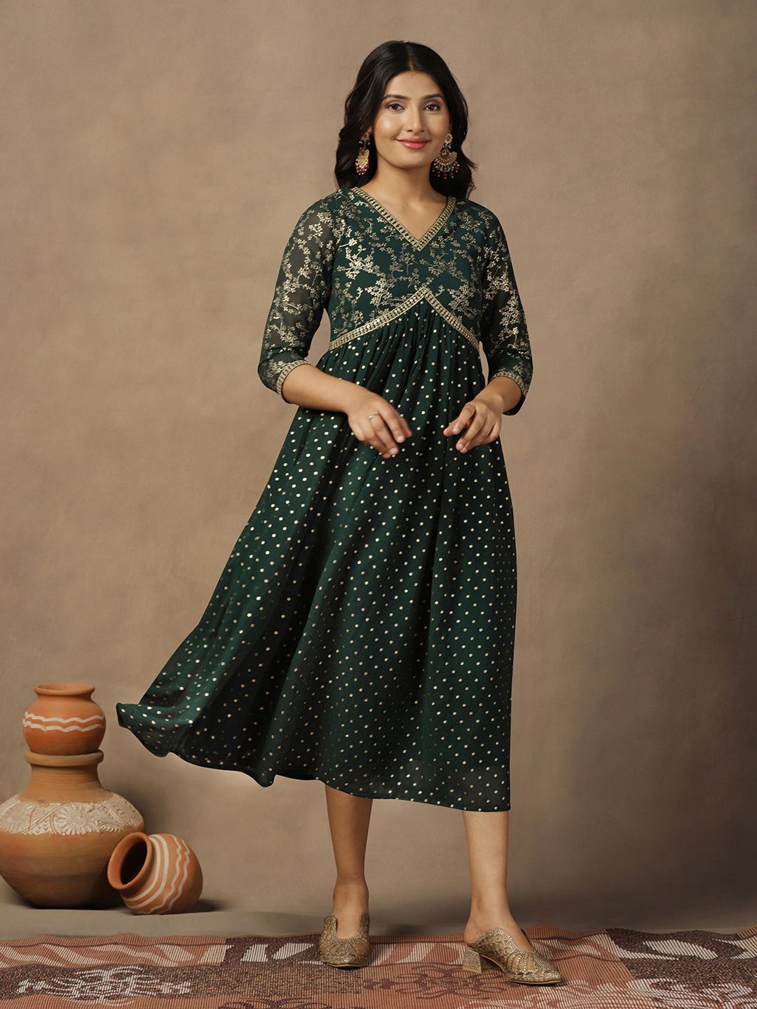

BAESD Women Polka Dots Printed Fit & Flare Dress, Green