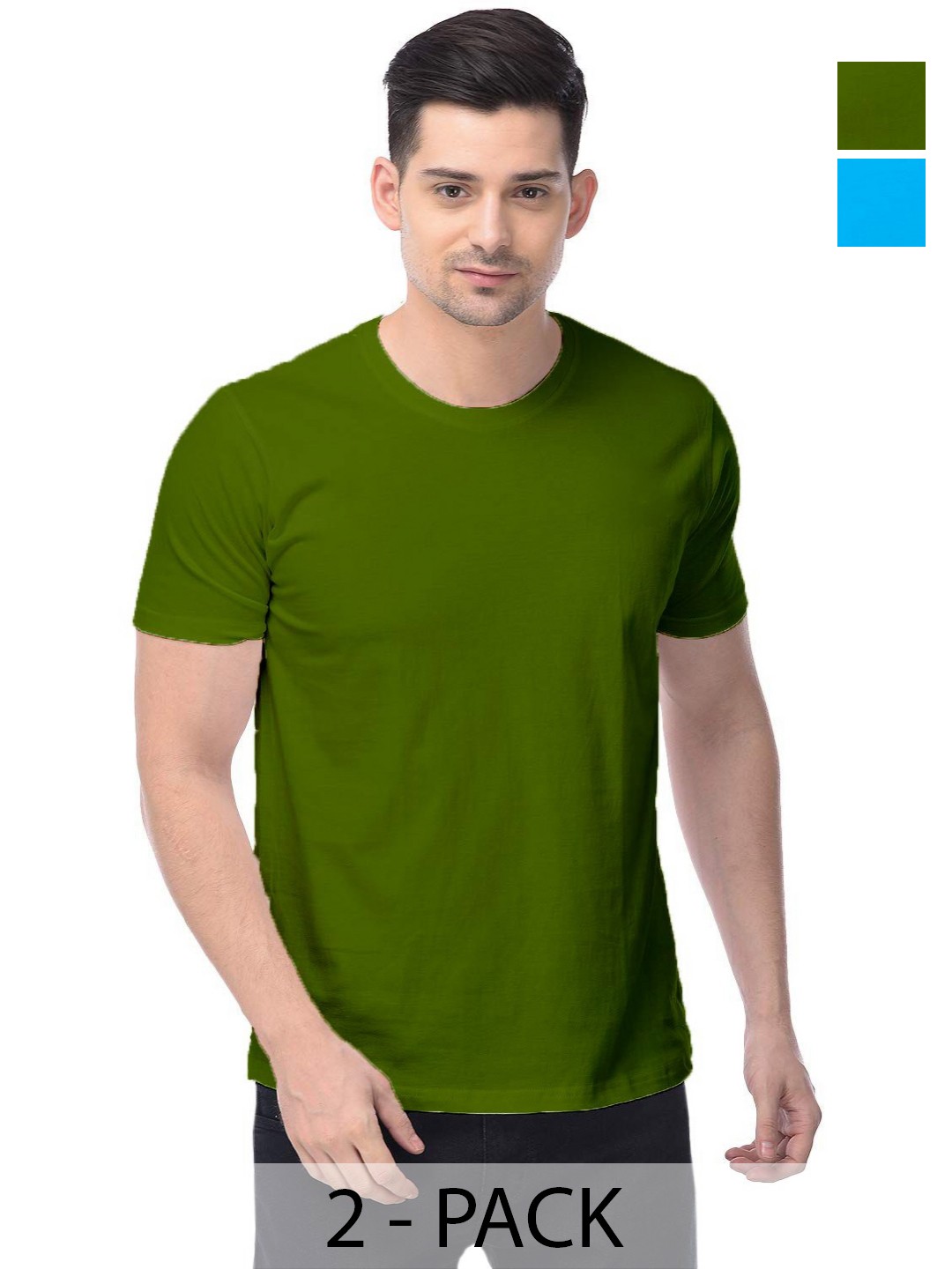 

COLOR CAPITAL Unisex Pack Of 2 Solid Round Neck Cotton T-shirts, Green