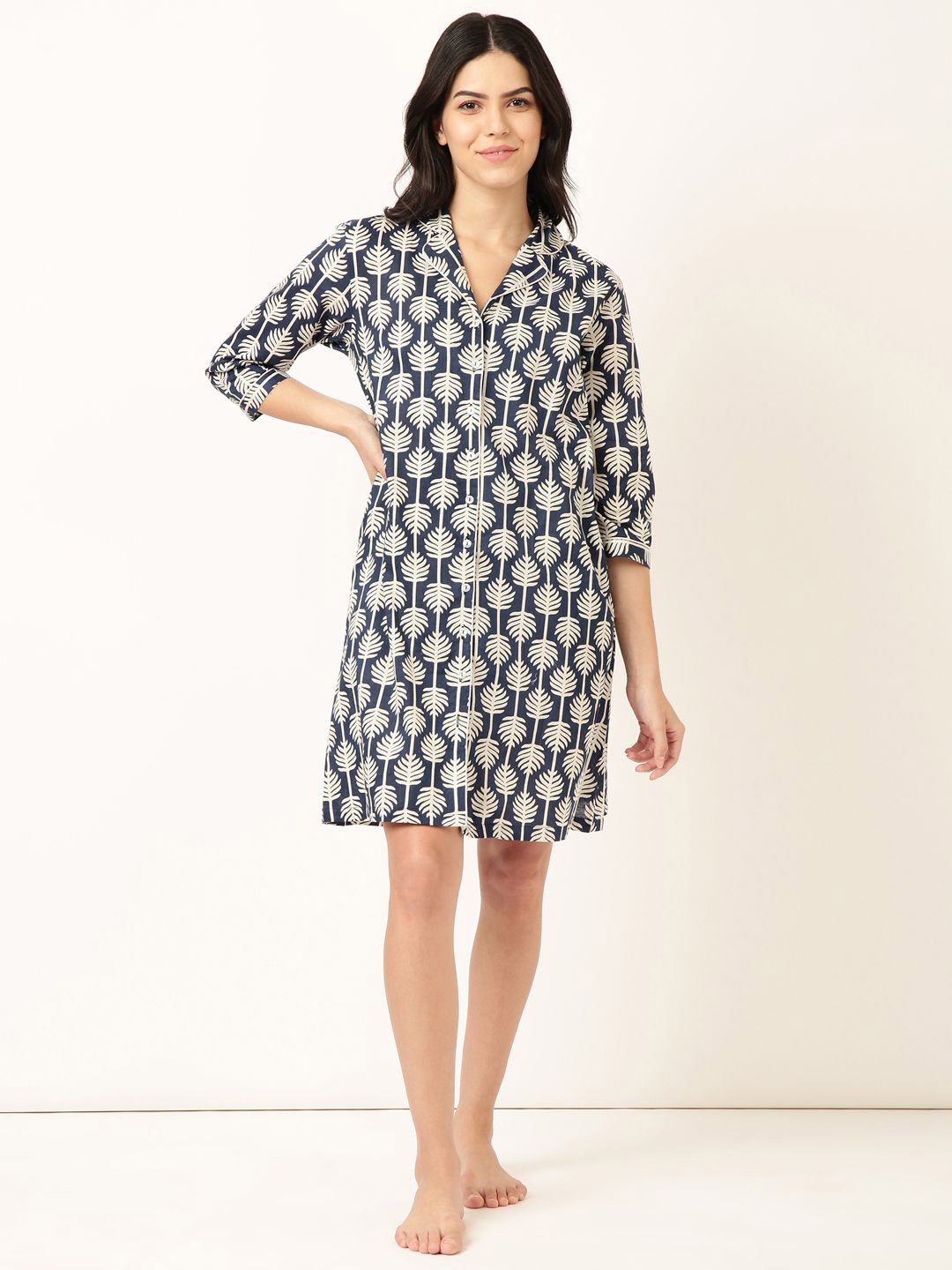 

Bannos Swagger Women's Printed Shirt Dress Three-Quarter Sleeves Nightdress, Blue