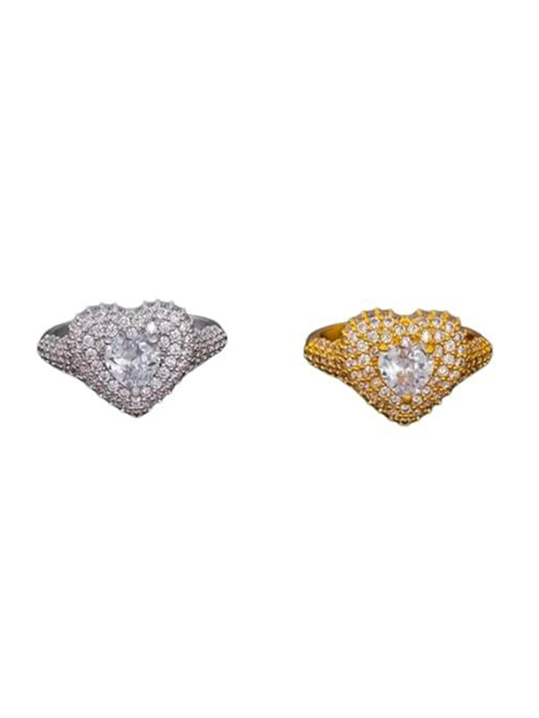 

V FASHION JEWELLERY Set Of 2 Gold Plated & Sliver Plated Stone Studded Finger Rings