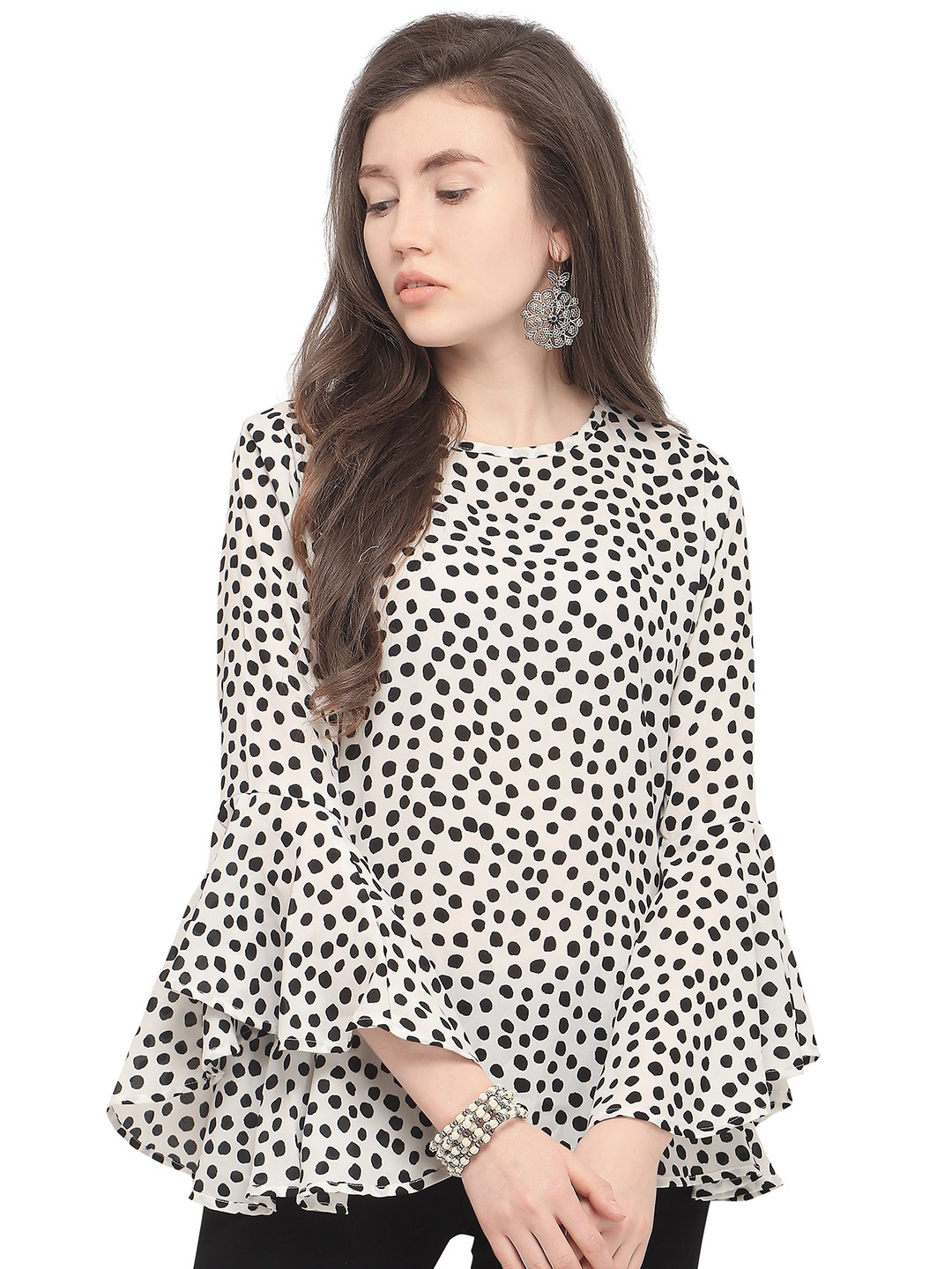 

Murcia Women Polka Dots Printed Round Neck Top, White