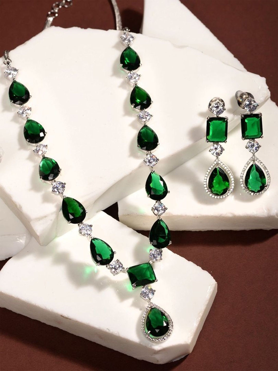 

Zoey Sliver-Plated AD-Studded Jewellery Set, Silver