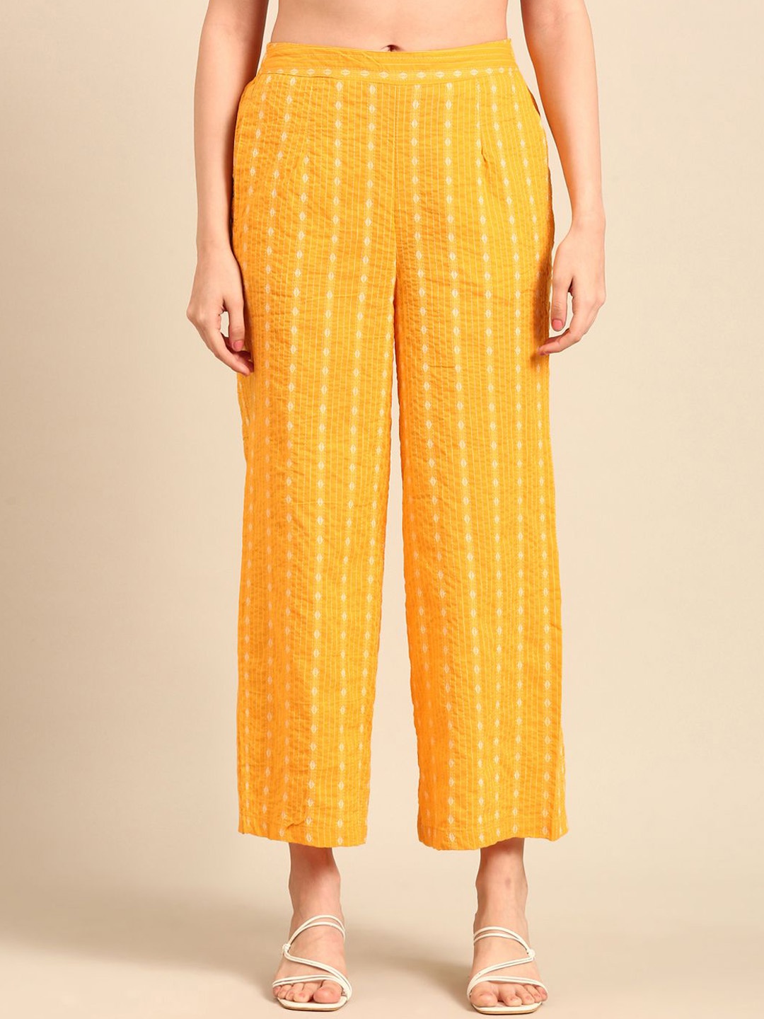 

De Moza Women Striped Culottes Trousers, Mustard