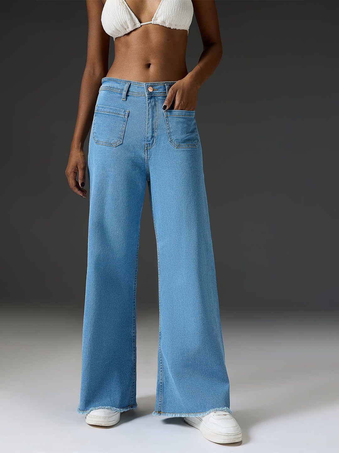 

FREAKINS Women Wide Leg High-Rise Stretchable Jeans, Blue