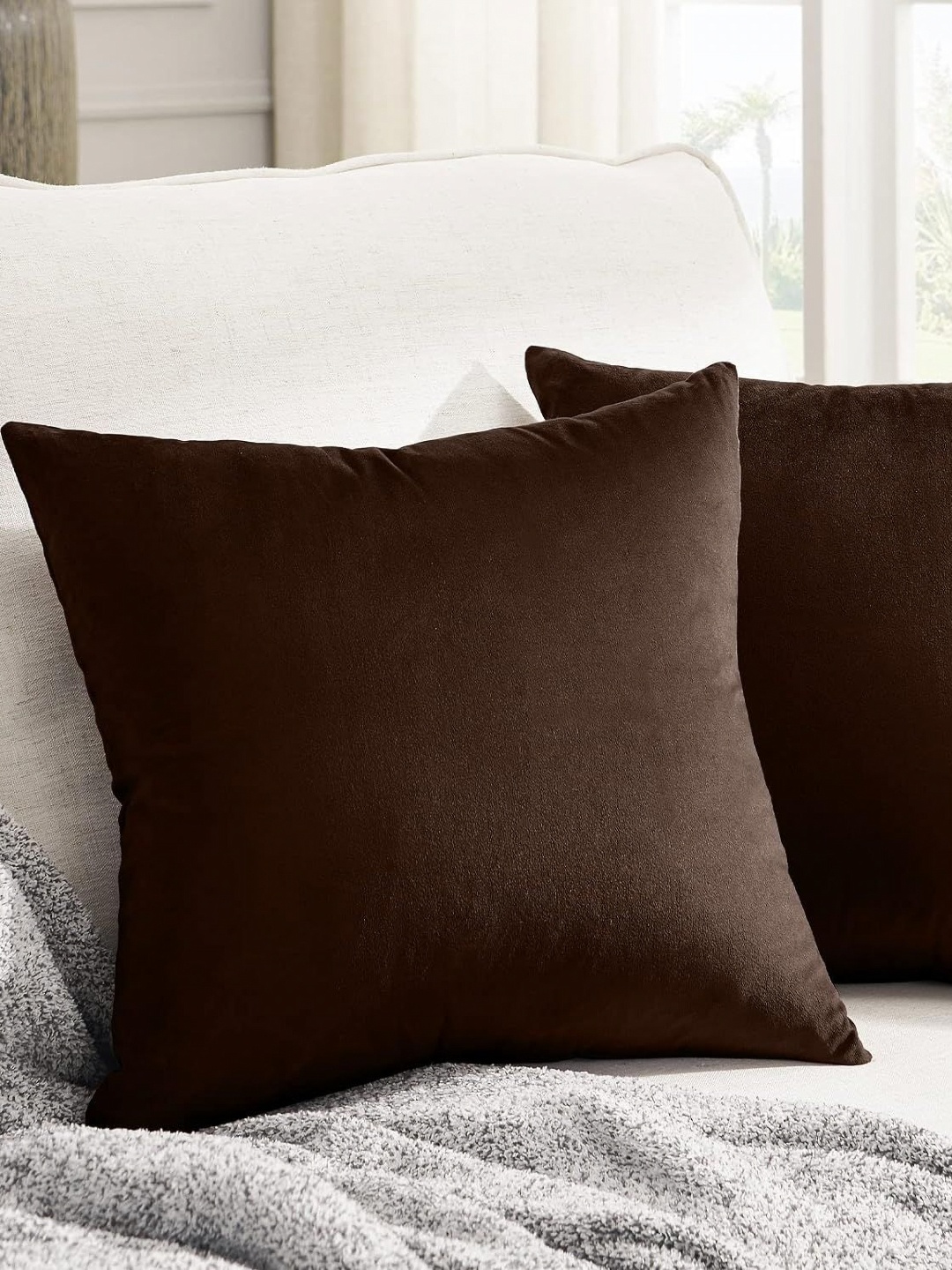 

RRC Brown 2 Pieces Velvet Square Cushion Covers