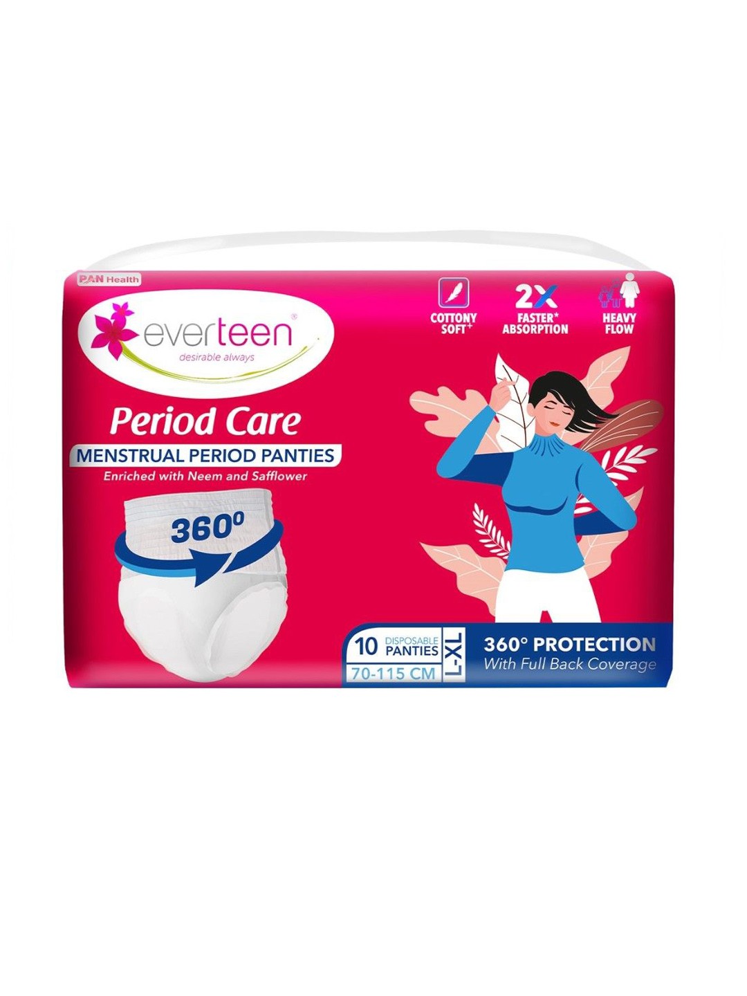 

everteen Neem & Safflower Cotton Period Care M-L Panties - 10 Panties Each, Red