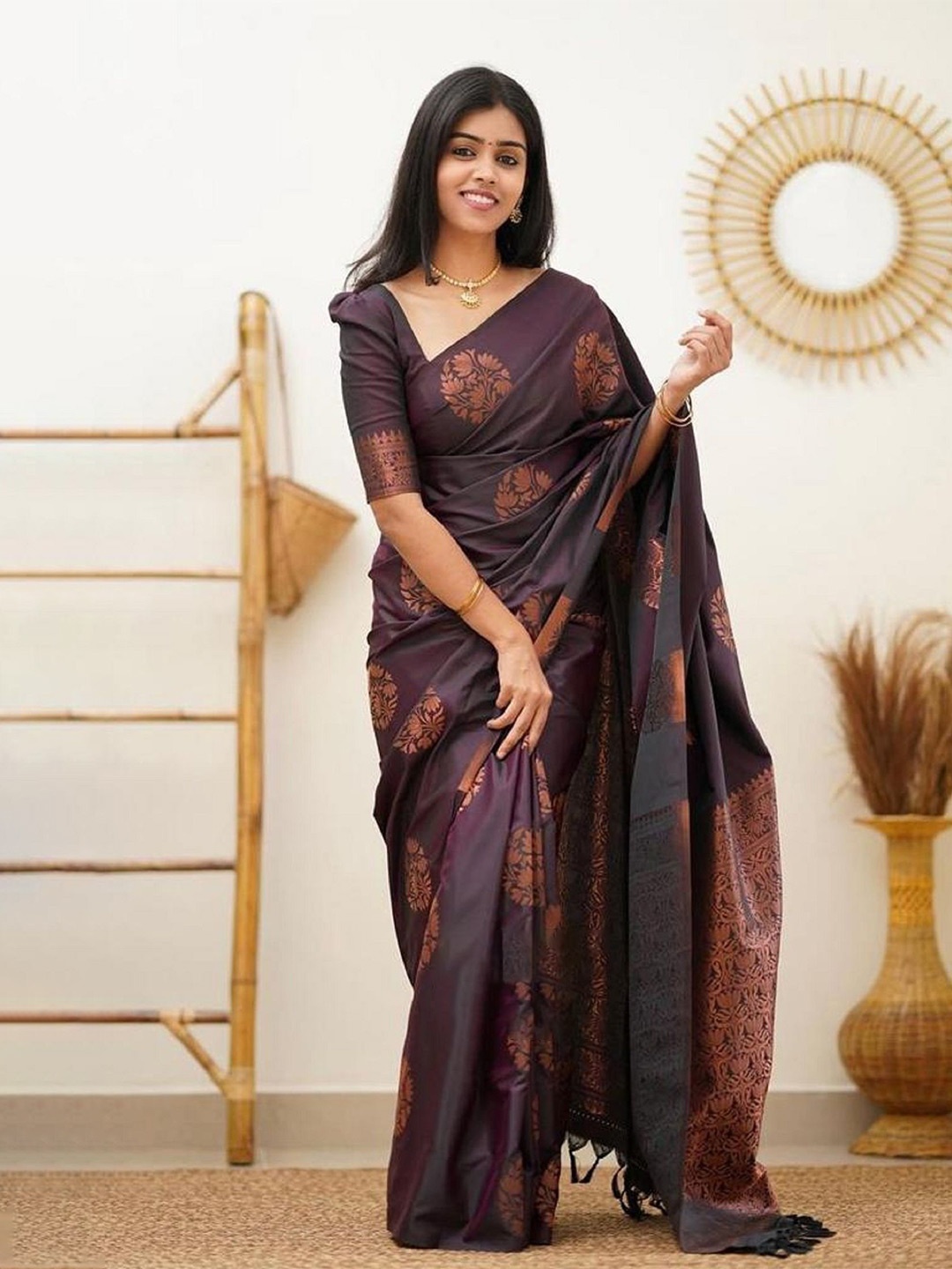 

Aika Woven Design Zari Pure Silk Kanjeevaram Saree, Purple