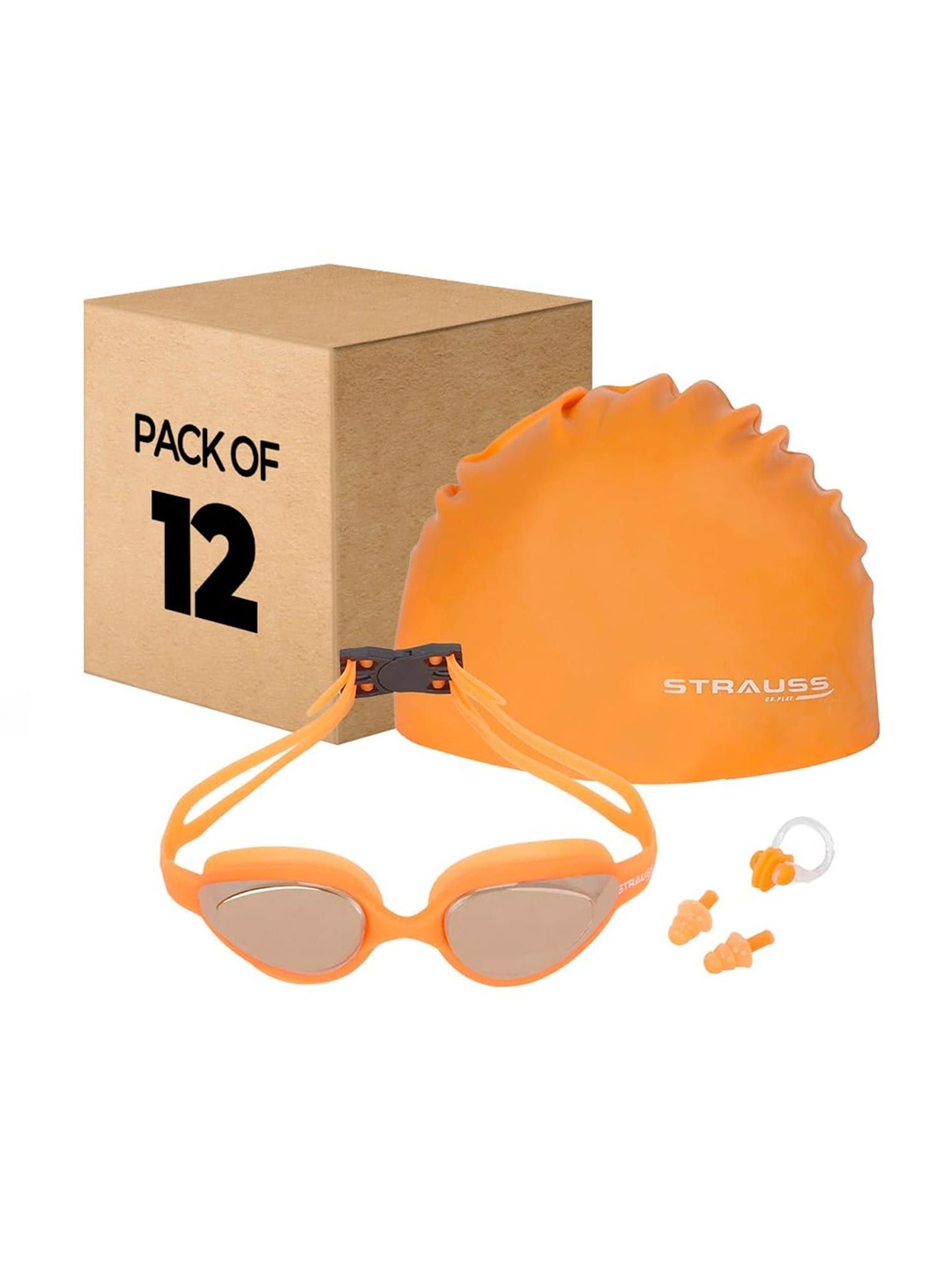 

STRAUSS Pack Of 12 Swimming Goggles & Cap, Orange