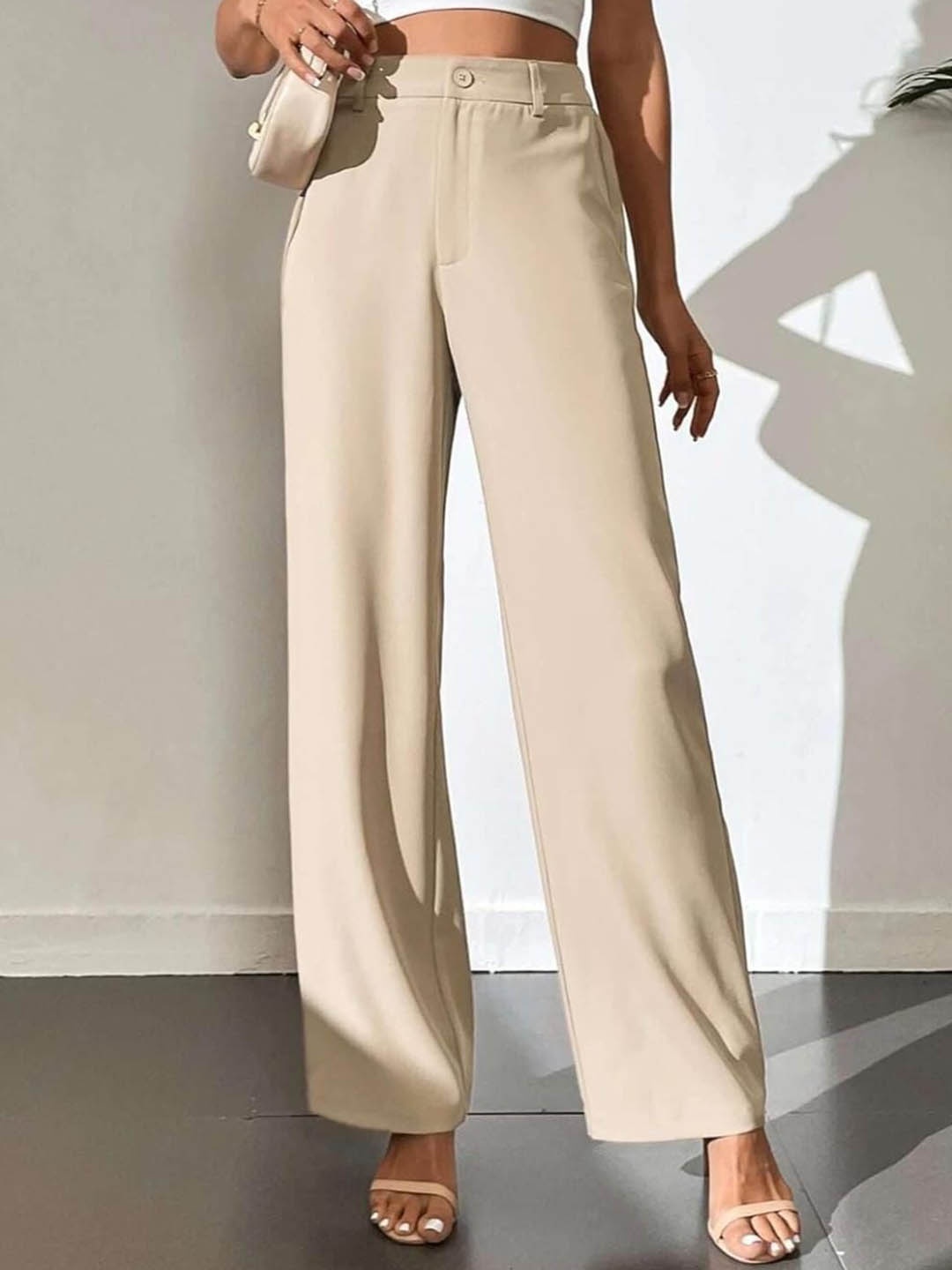 

Next One Women Smart High-Rise Regular Fit Trousers, Beige