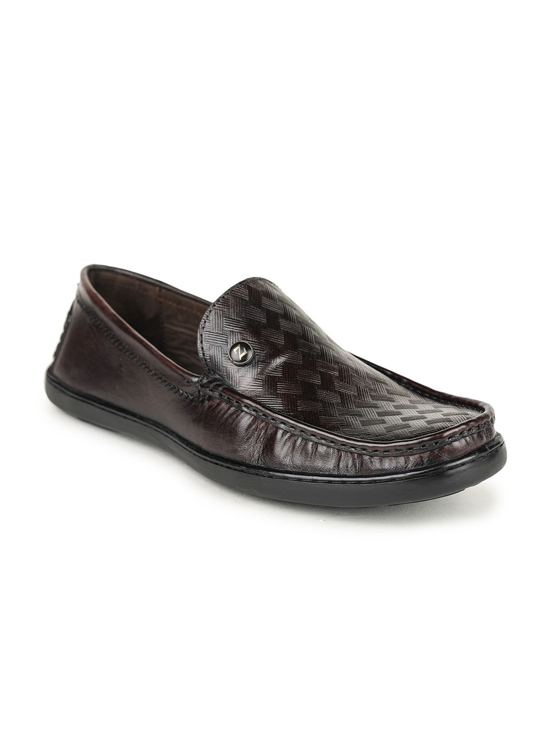 

BRITMEN Men Textured Leather Loafers, Brown