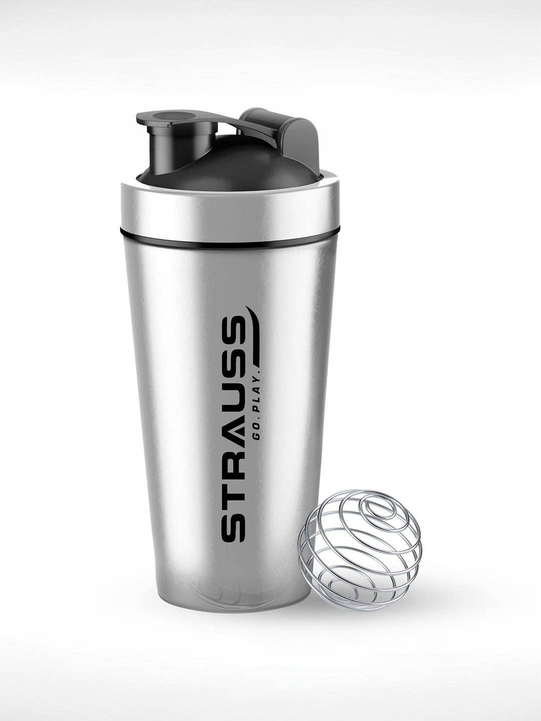 

STRAUSS Silver-Toned & Black Typography Printed Sipper BPA Free Water Bottle 900ml