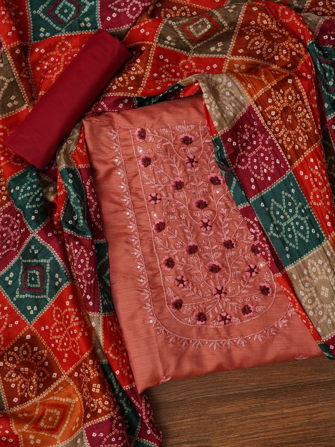 

Jaipur Kurti Unstitched Printed Pure Cotton Dress Material With Dupatta, Peach