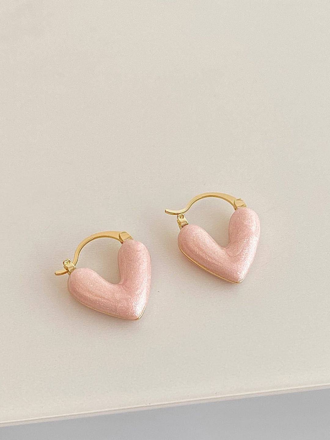 

Krelin Gold Plated Heart Shaped Anti Allergy Hoop Earrings, Pink