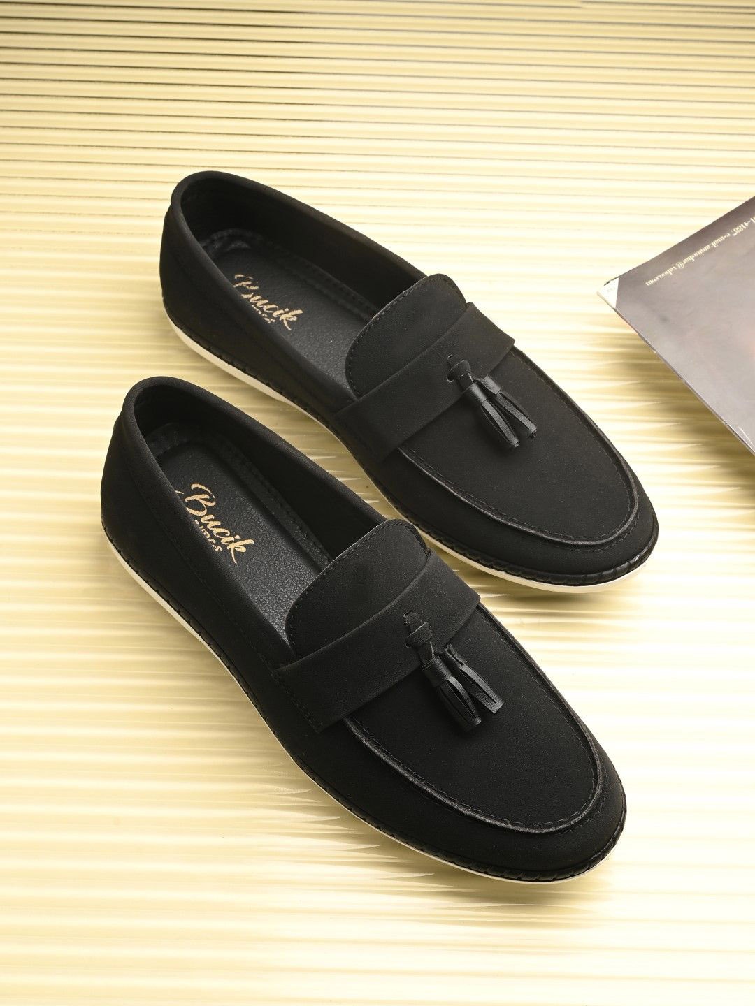 

BUCIK Men Leather Slip On Formal Loafers, Black