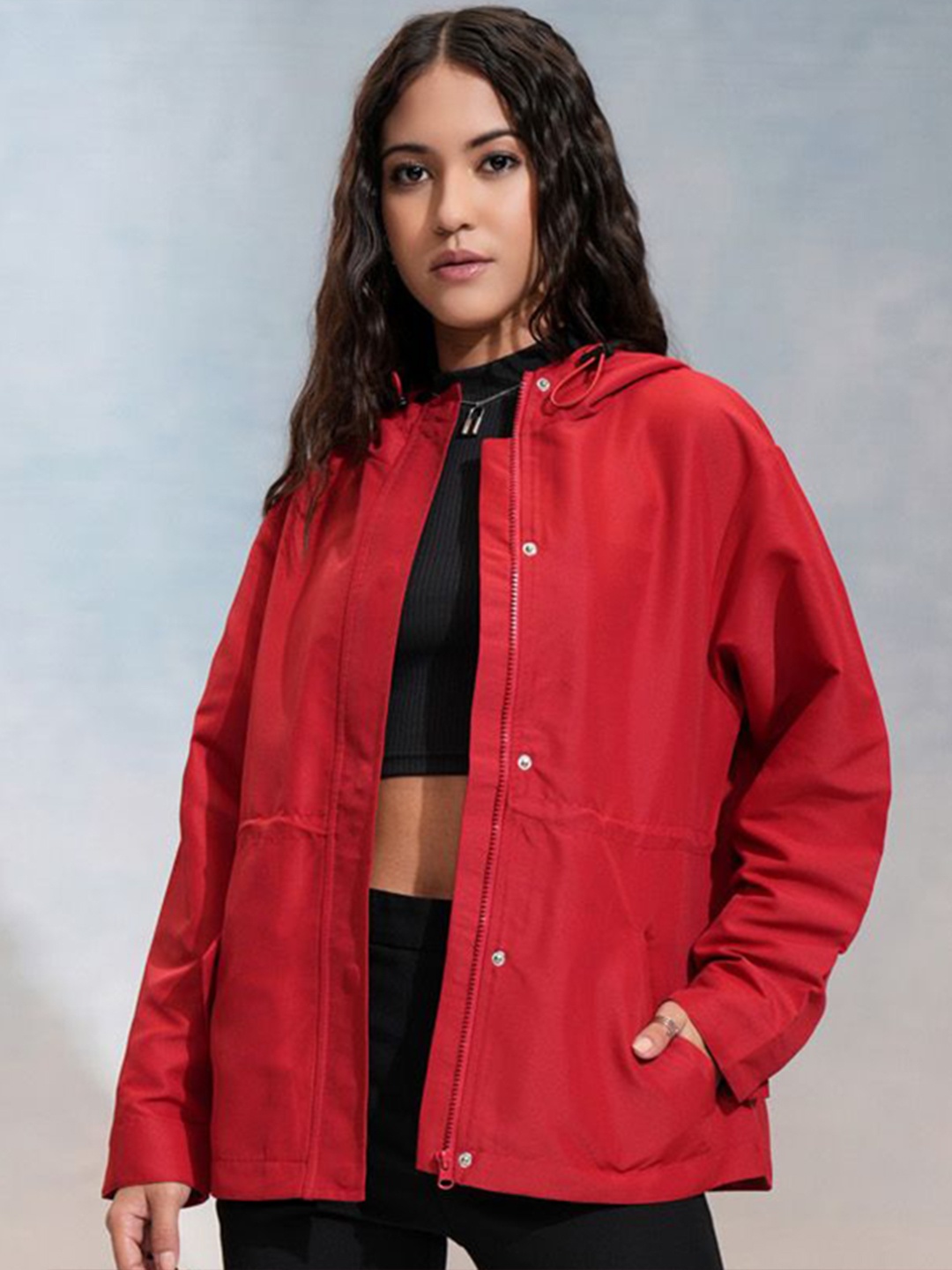 

Tokyo Talkies Women Solid Hooded Parka Jacket, Red