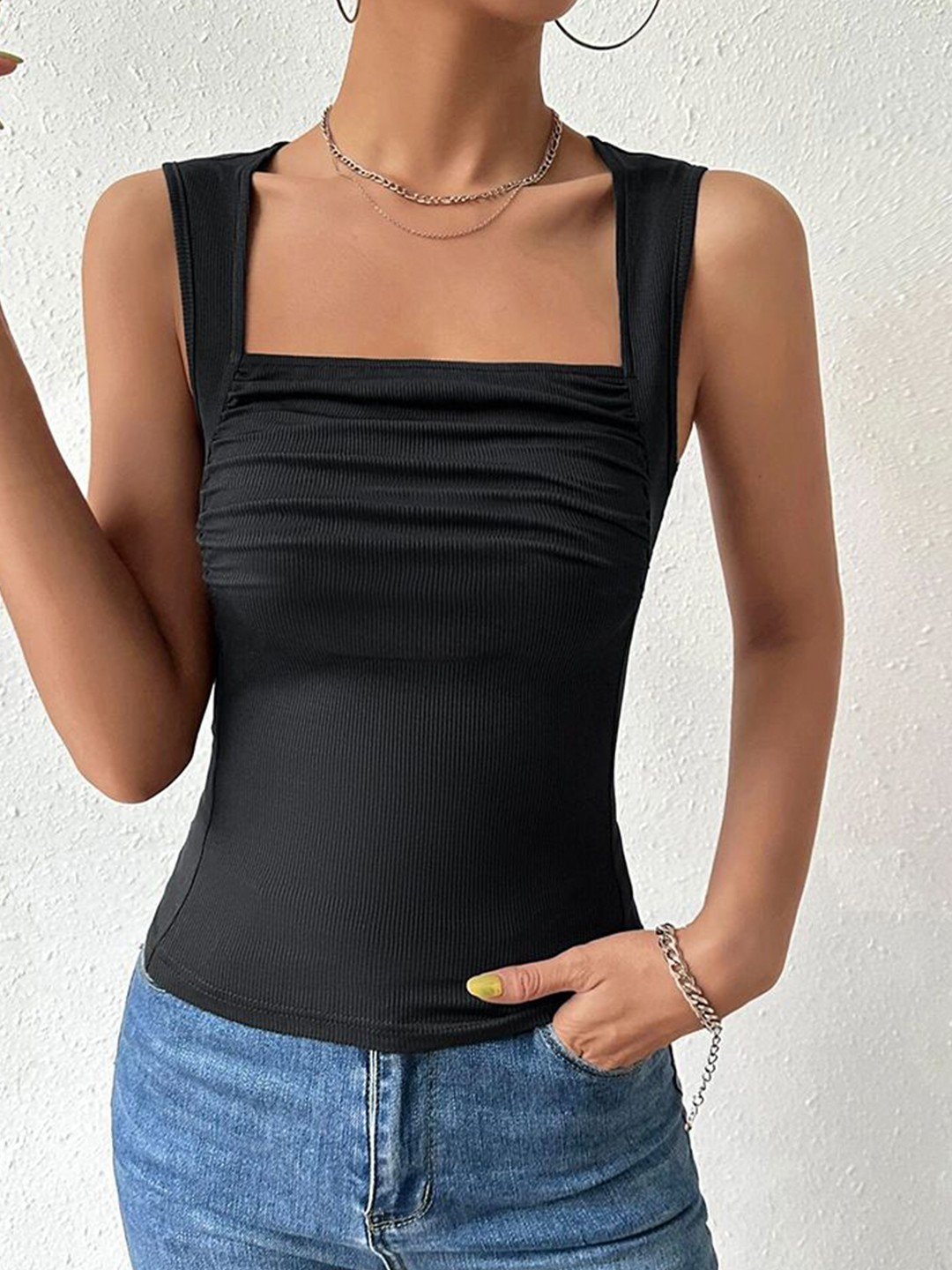 

StyleCast Women Solid Shoulder Straps Top, Black