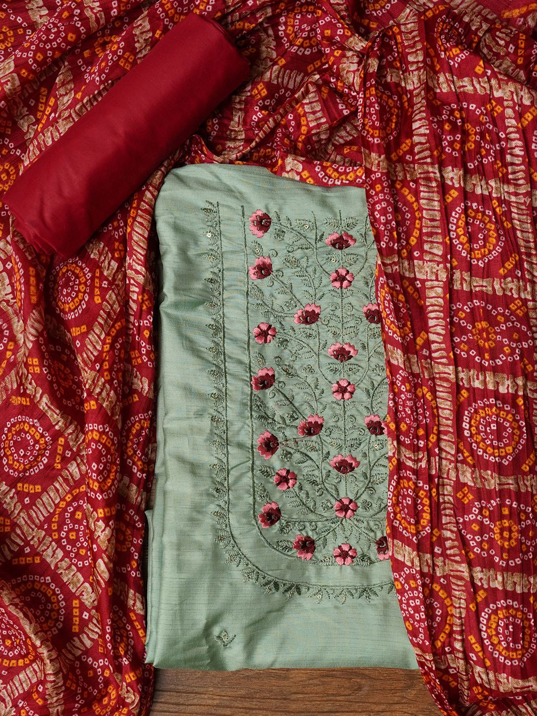 

Jaipur Kurti Unstitched Printed Pure Cotton Dress Material With Dupatta, Green