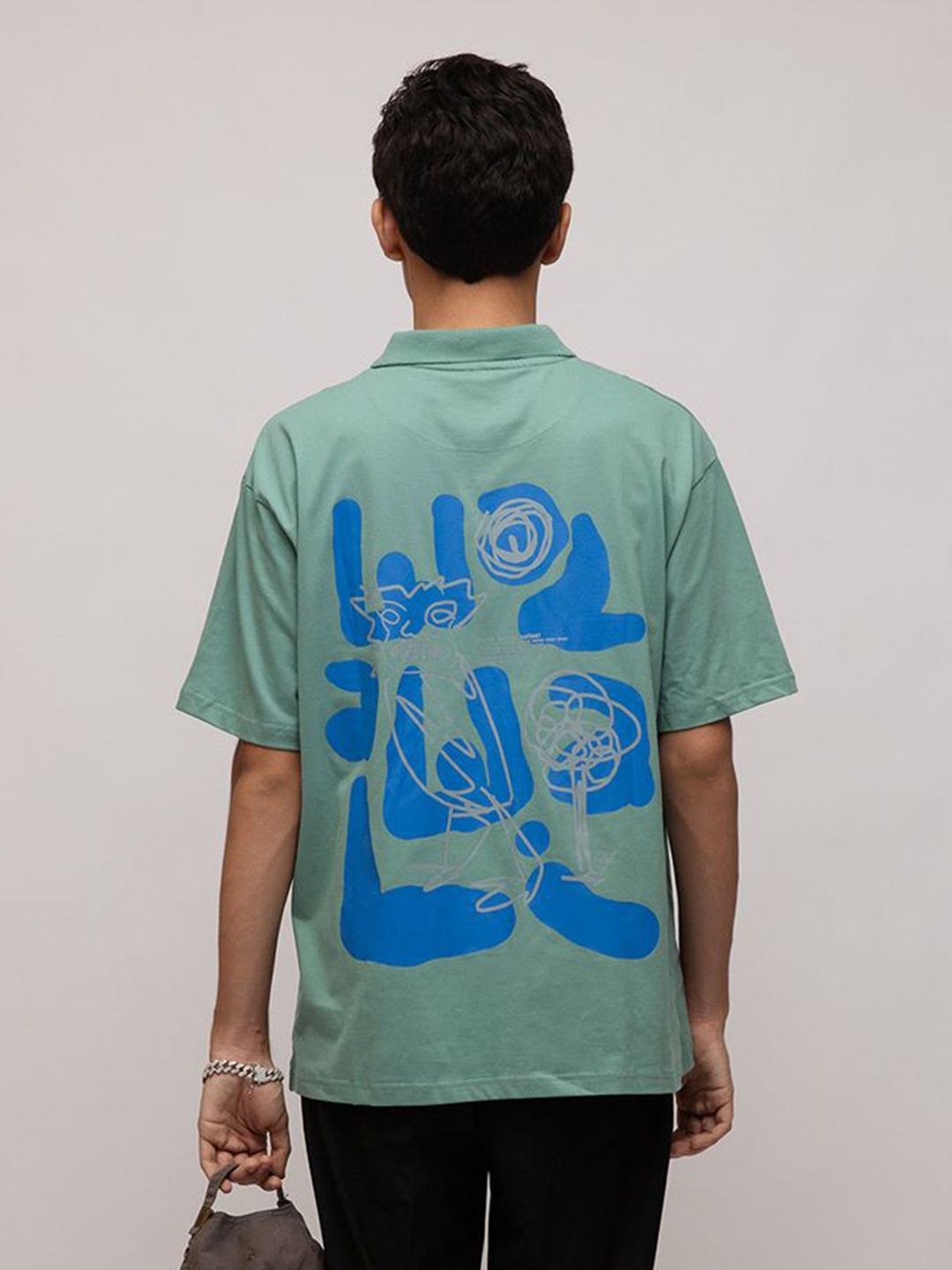 

WALAWALI Unisex Graphic Printed Round Neck Cotton Oversized T-shirt, Blue