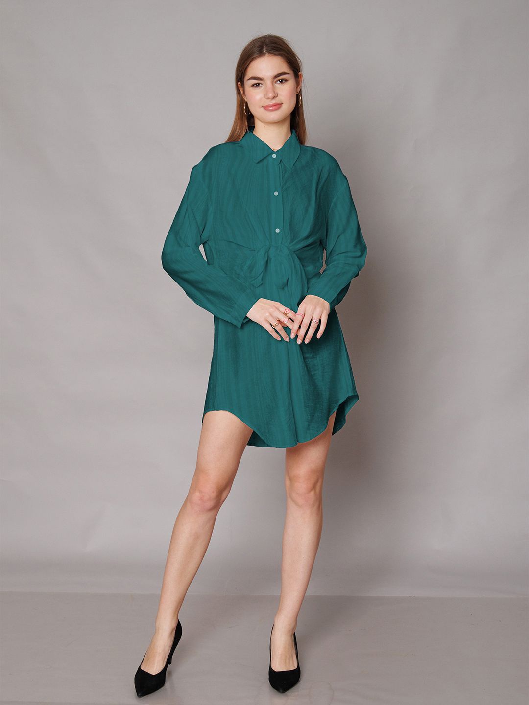 

Zink London Tie-Up Detail Shirt Mini Dress, Green