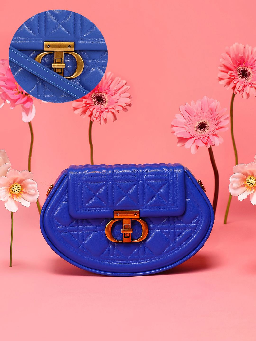 

HAUTE SAUCE by Campus Sutra Leather Structured Sling Bag with Quilted, Blue