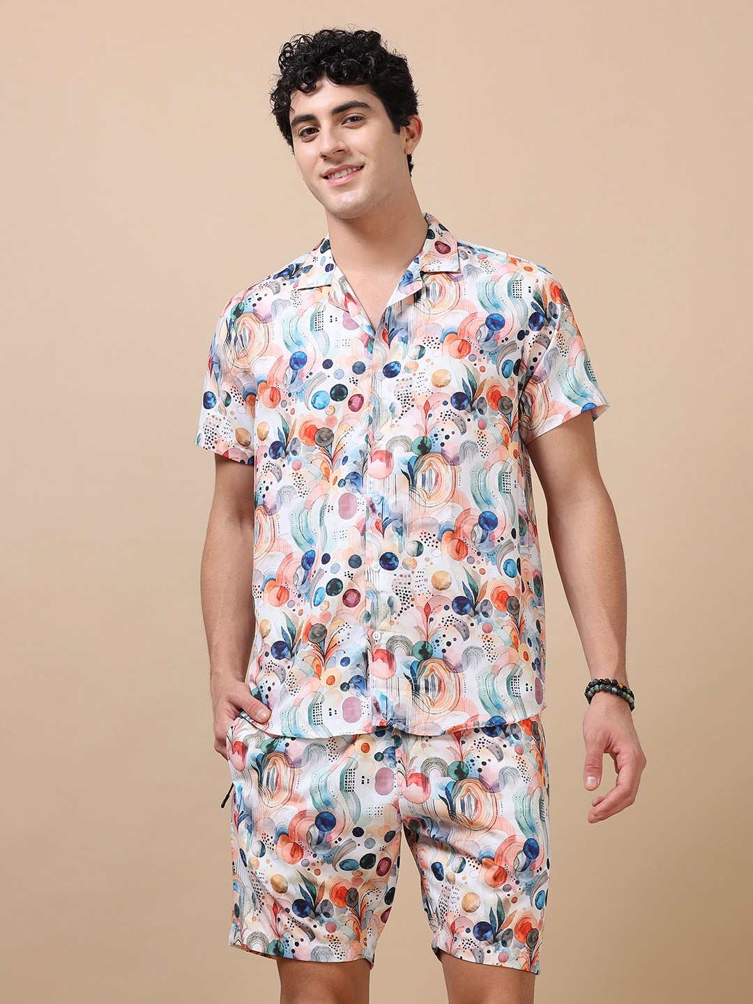

Bushirt Printed Shirt & Shorts Co-Ords Set, Cream