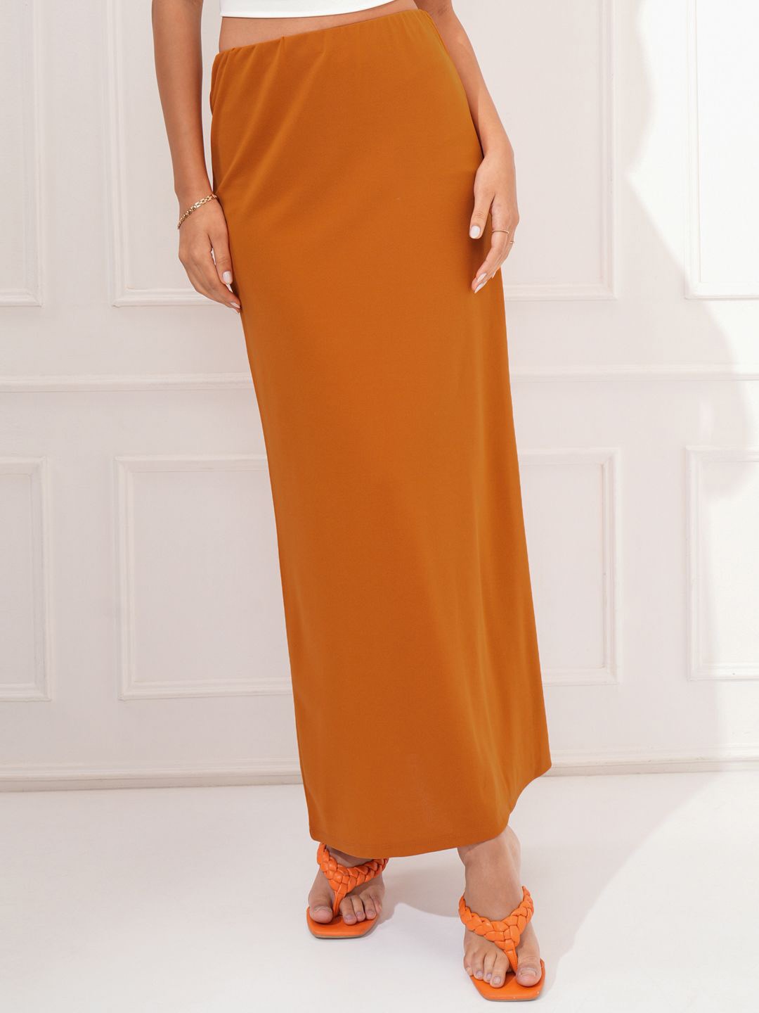 

Tokyo Talkies Women Fitted-Fit Pencil Maxi Skirts, Rust