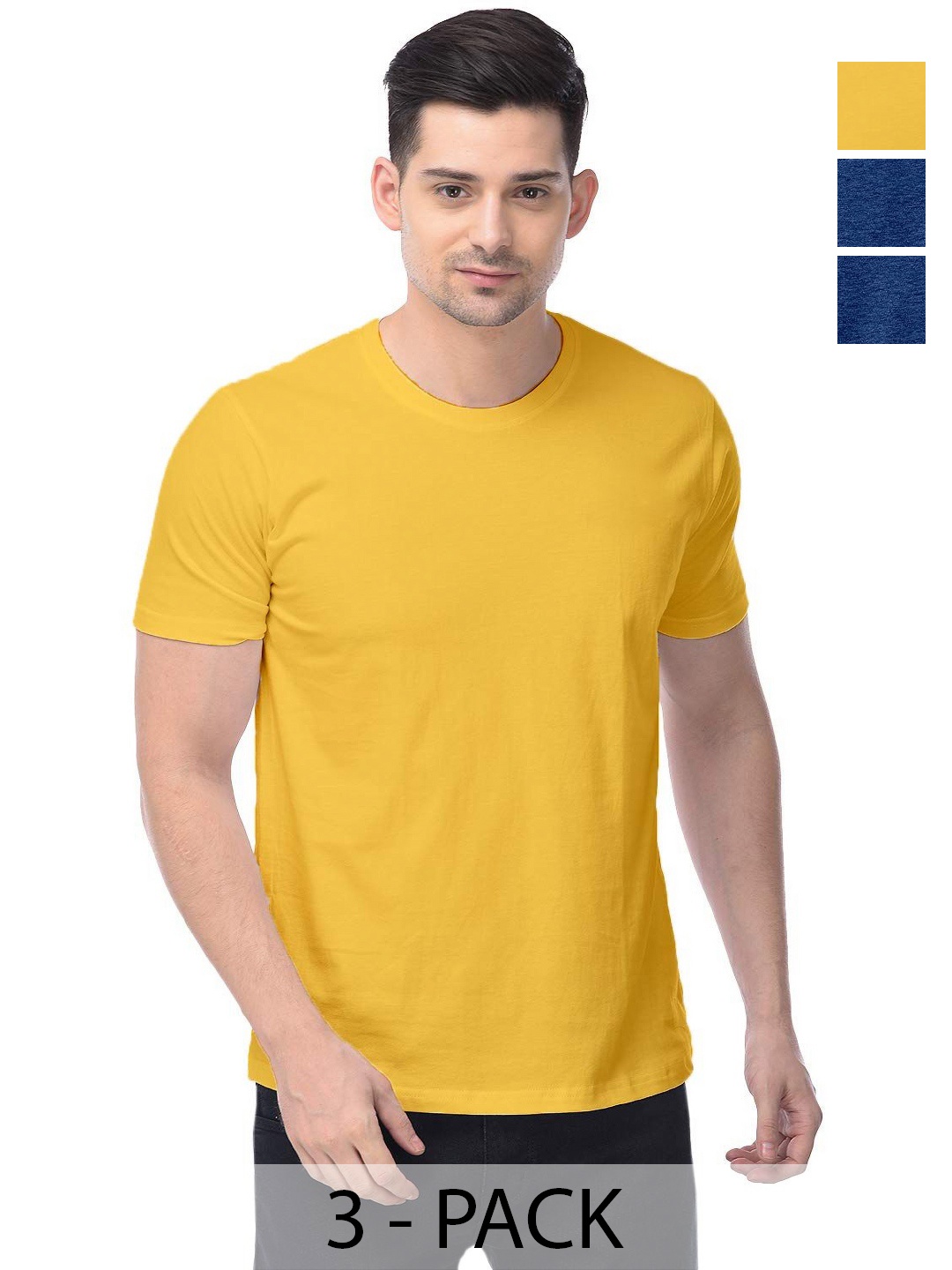 

COLOR CAPITAL Unisex Pack Of 3 Solid Round Neck Cotton T-shirts, Yellow