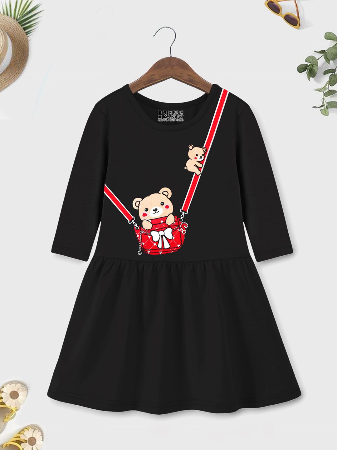 

HERE&NOW Women Printed A-Line Dress, Black