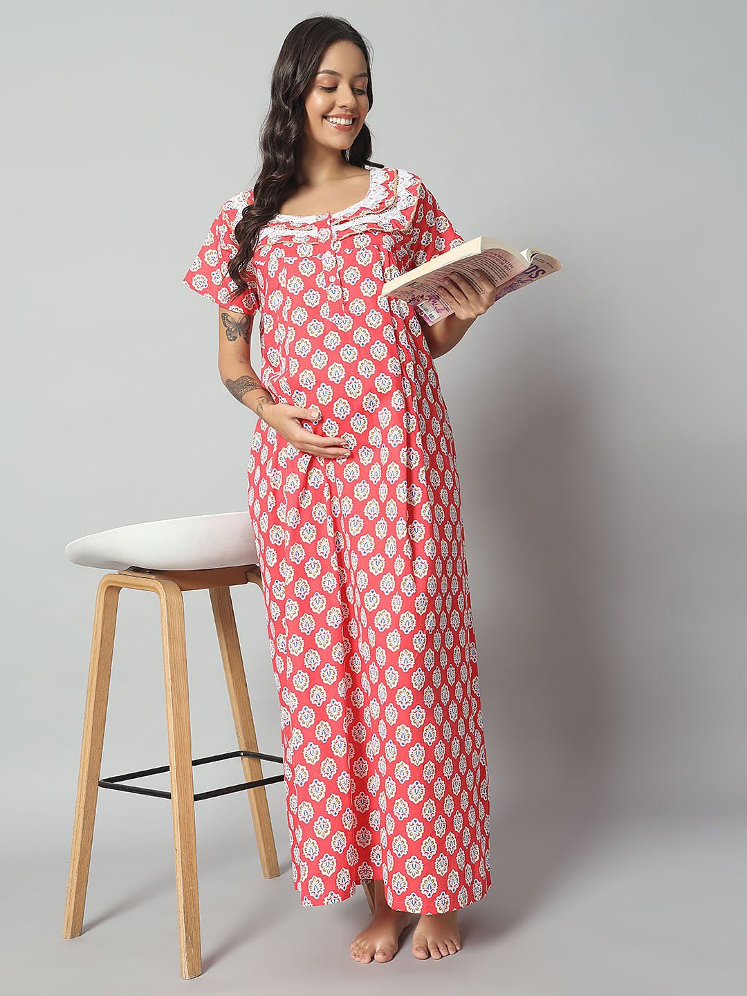 

SEPHANI Printed Maxi Maternity Nightdress, Red
