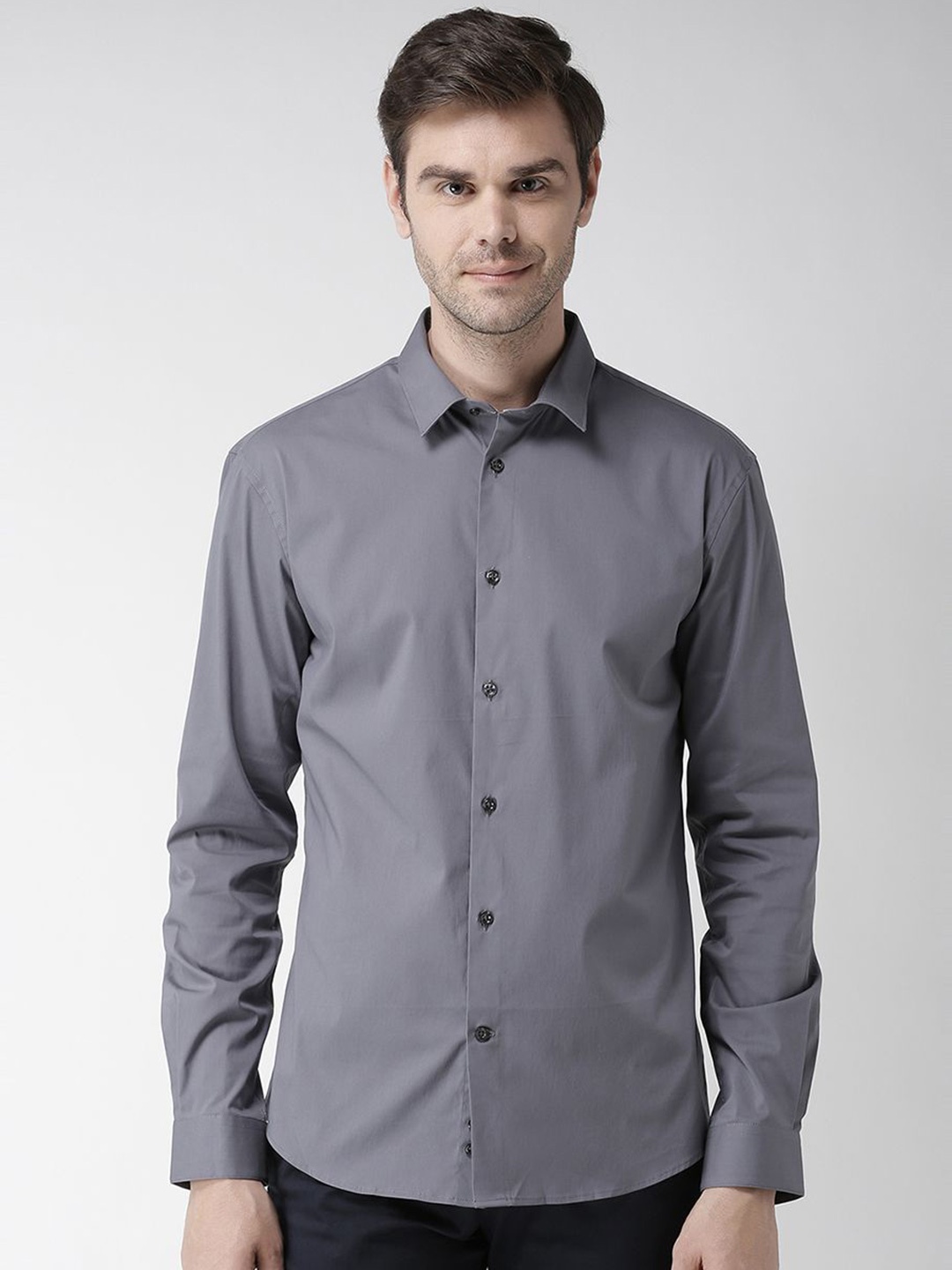 

Celio Men Classic Spread Collar Solid Cotton Slim Fit Casual Shirt, Grey