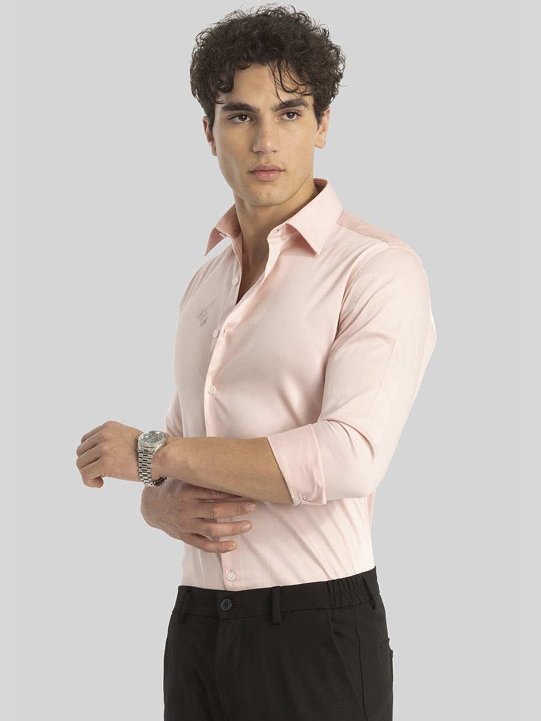 

Snitch Men Smart Spread Collar Solid Cotton Slim Fit Formal Shirt, Peach