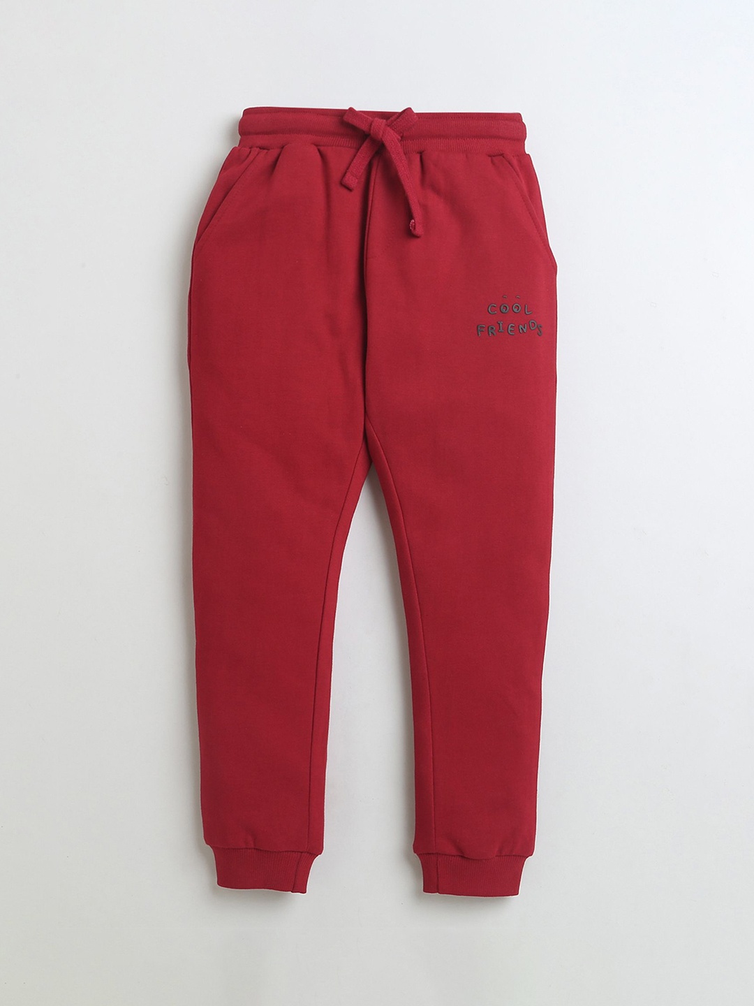 

BUMZEE Boys Printed Cotton Mid-Rise Joggers, Maroon