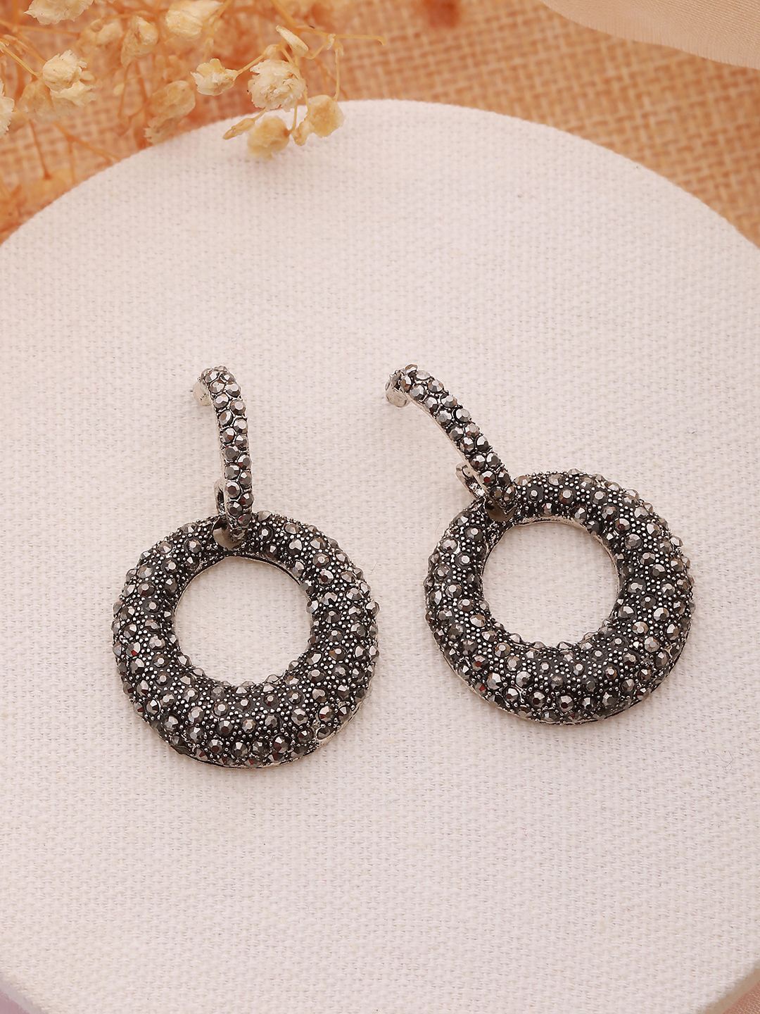 

DressBerry Stone Studded Circular Drop Earrings, Silver