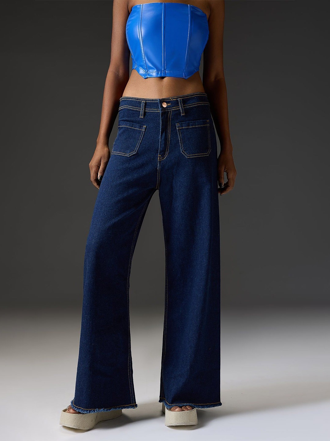 

FREAKINS Women Wide Leg High-Rise Stretchable Jeans, Blue