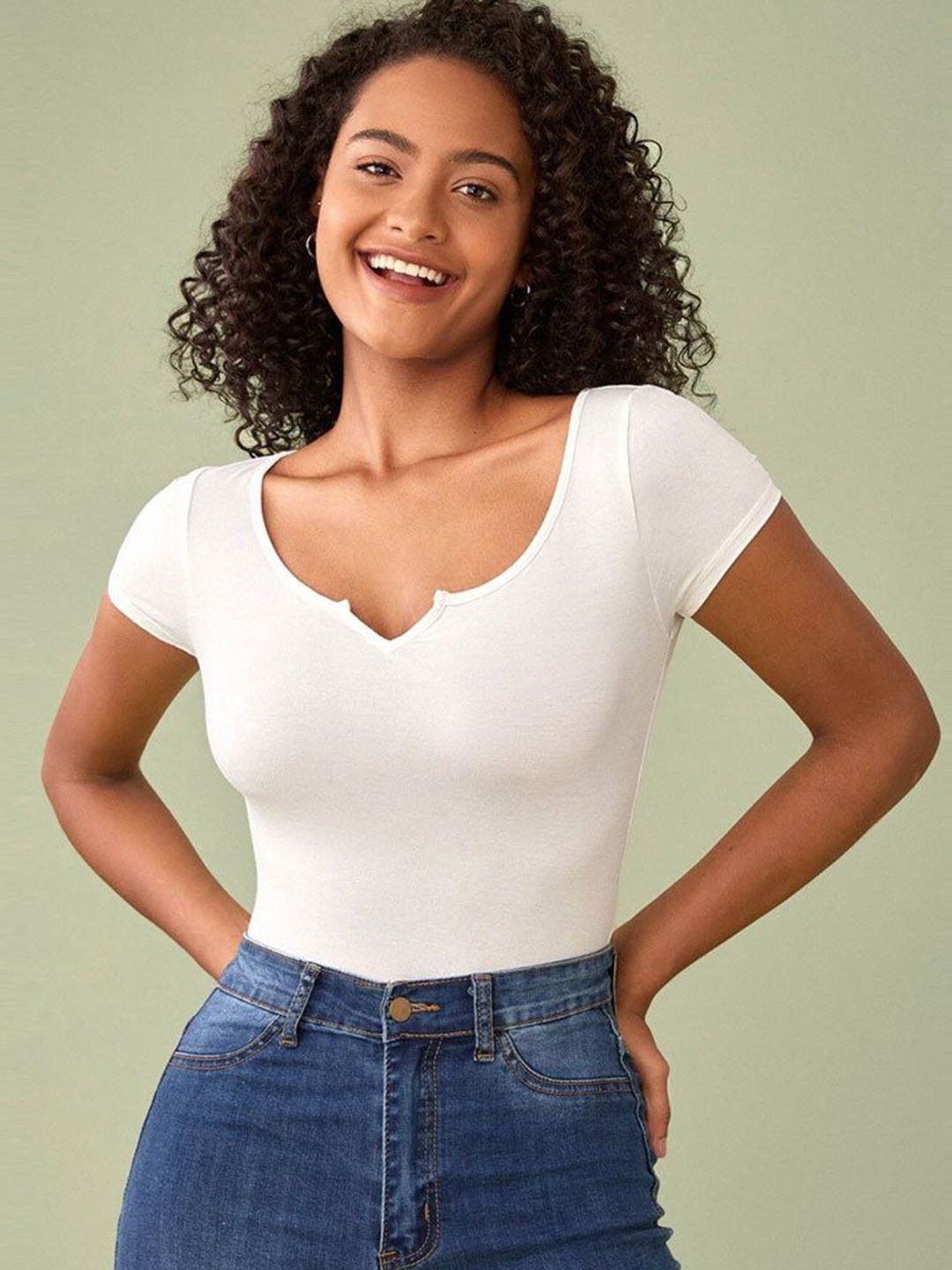 

StyleCast Women Solid Round Neck Top, White
