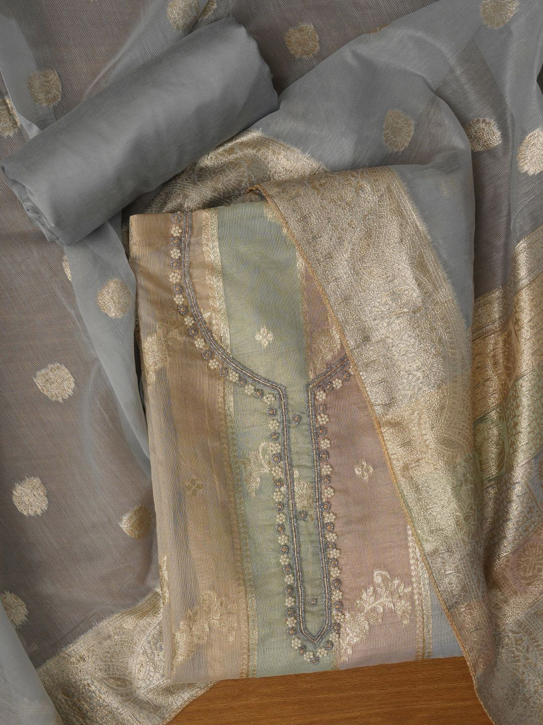 

Jaipur Kurti Unstitched Woven Design Silk Blend Dress Material With Dupatta, Grey