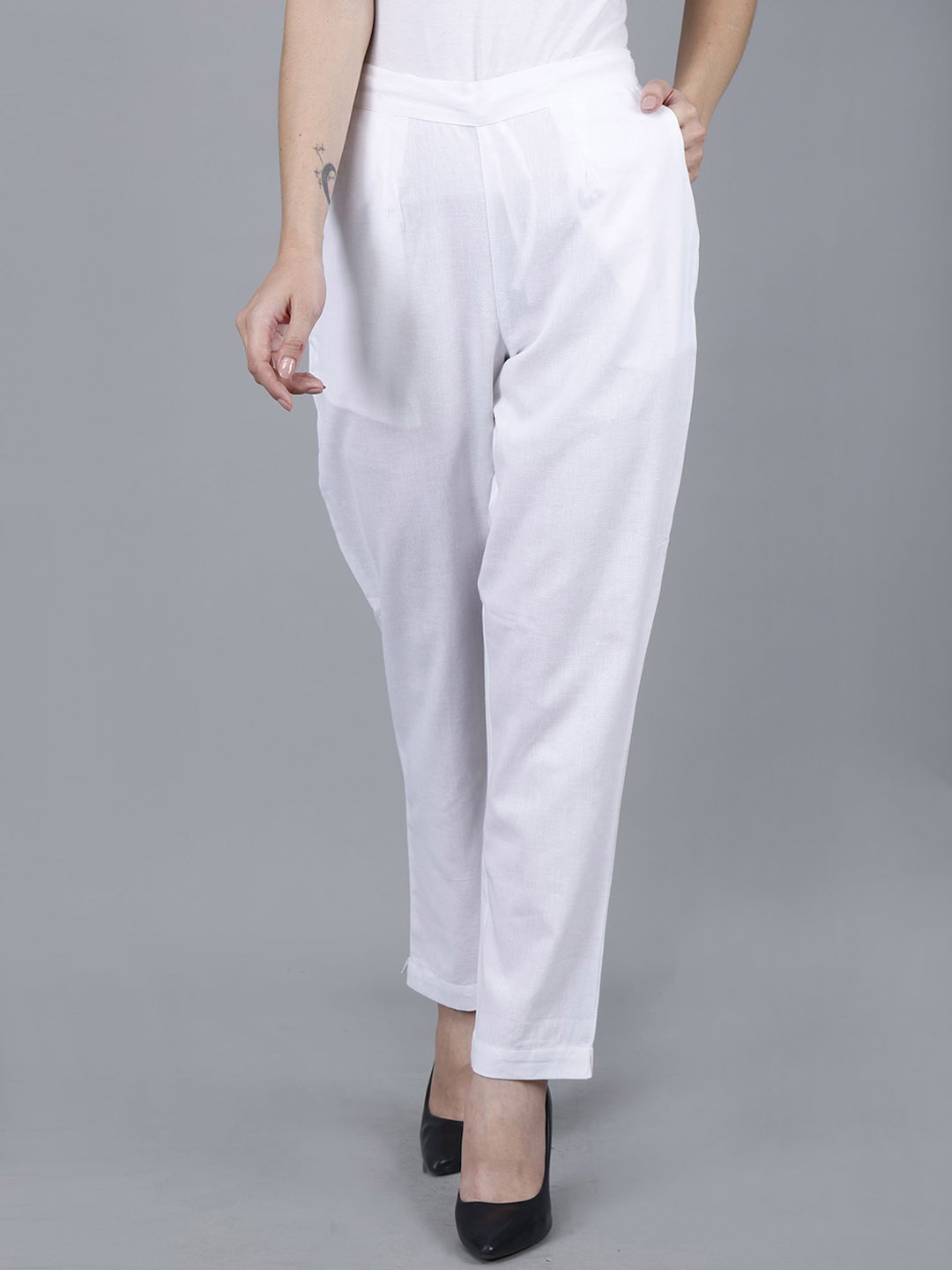 

JAIPUR ETHNIC Women Comfort Pleated Trousers, White