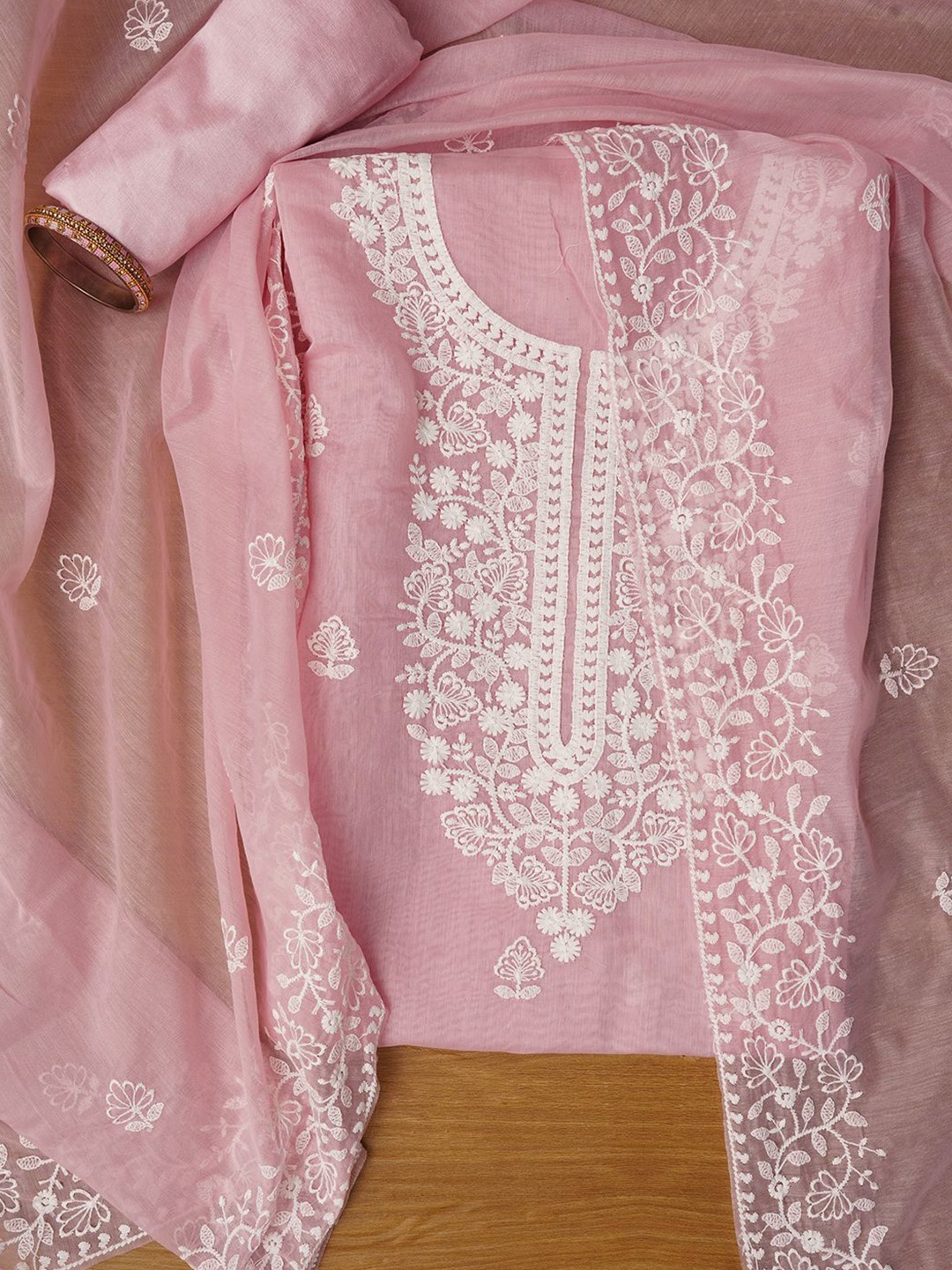 

Jaipur Kurti Unstitched Embroidered Cotton Blend Dress Material With Dupatta, Pink