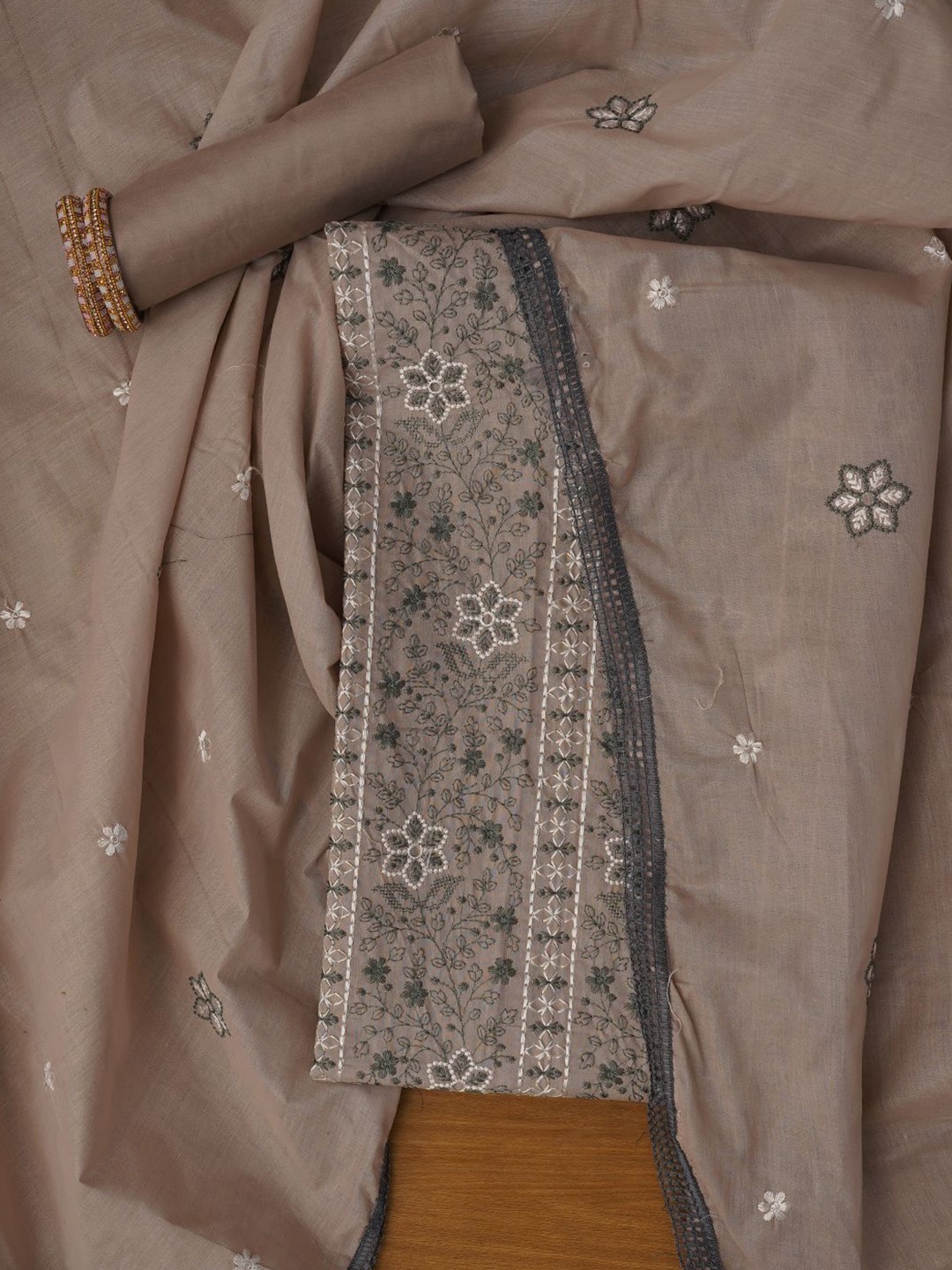 

Jaipur Kurti Unstitched Embroidered Pure Cotton Dress Material With Dupatta, Grey