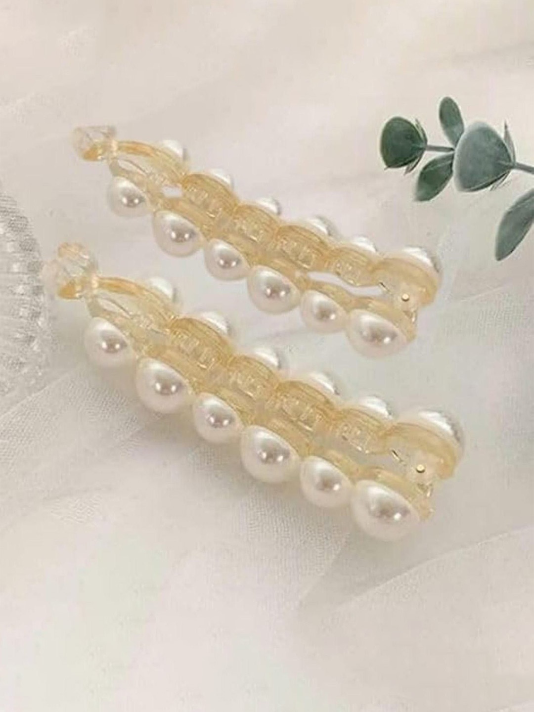 

DN Creation Set Of 2Women Embellished Banana Clip, White