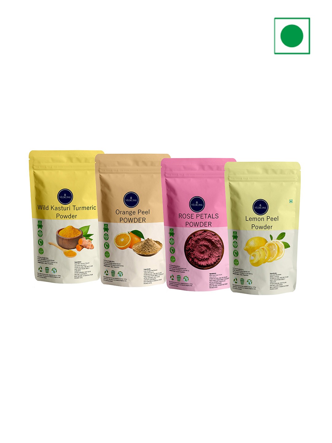 

VEDICINE Set Of 4 Wild Turmeric Orange Rose Petal Lemon Power Face Mask- 100g Each