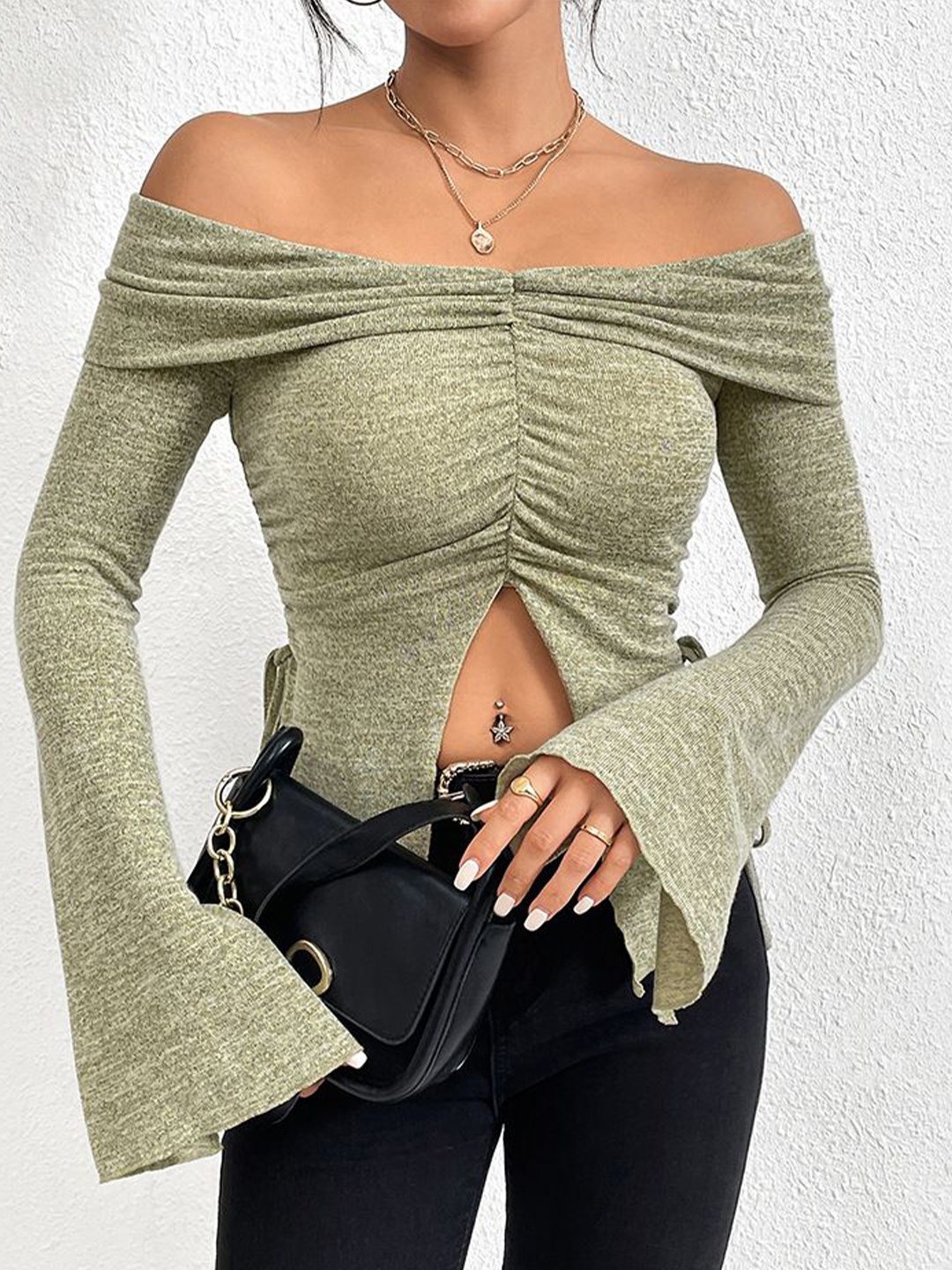 

StyleCast Women Solid Off-Shoulder Top, Grey