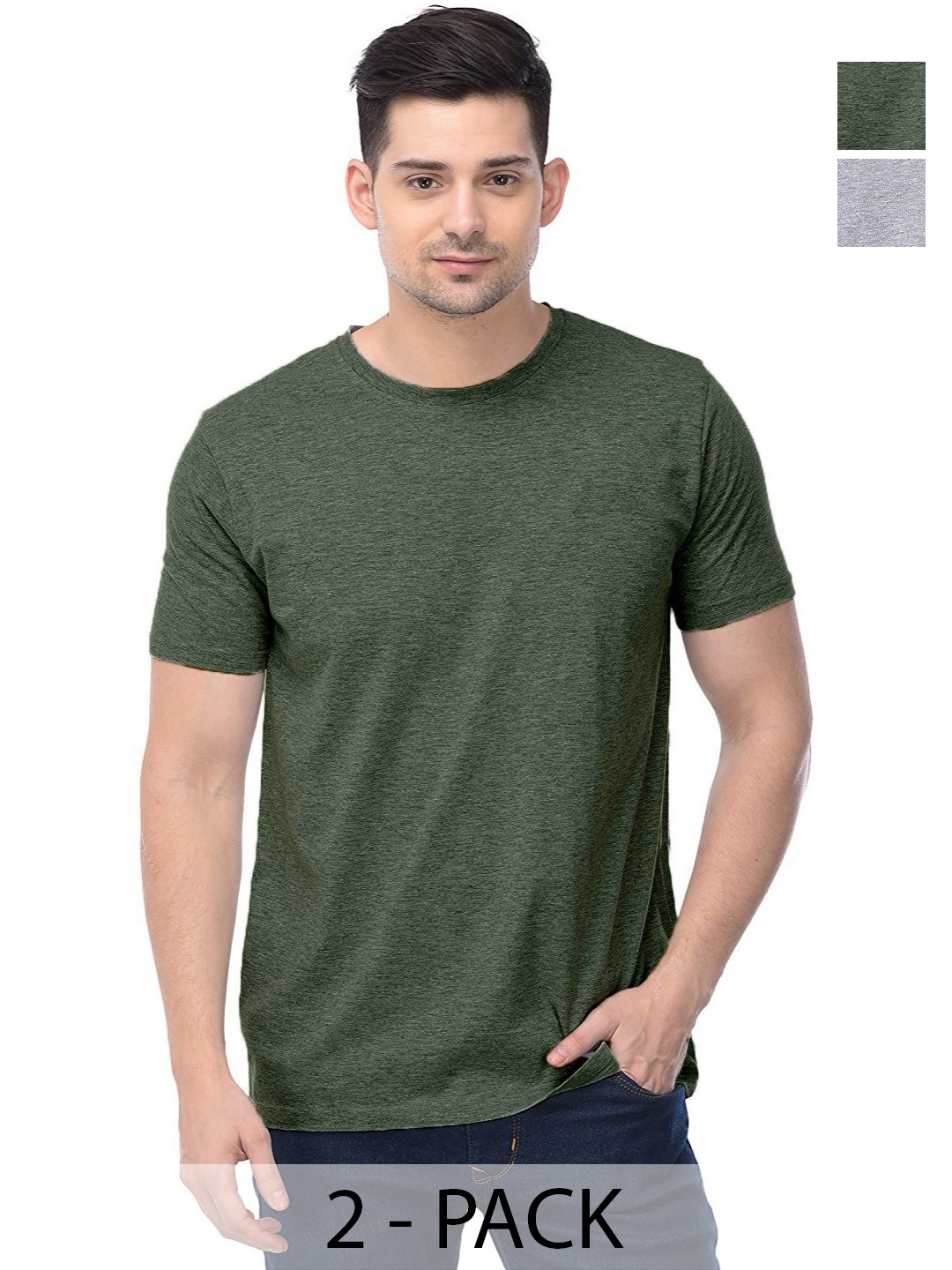 

COLOR CAPITAL Unisex Pack Of 2 Solid Round Neck Cotton T-shirts, Green