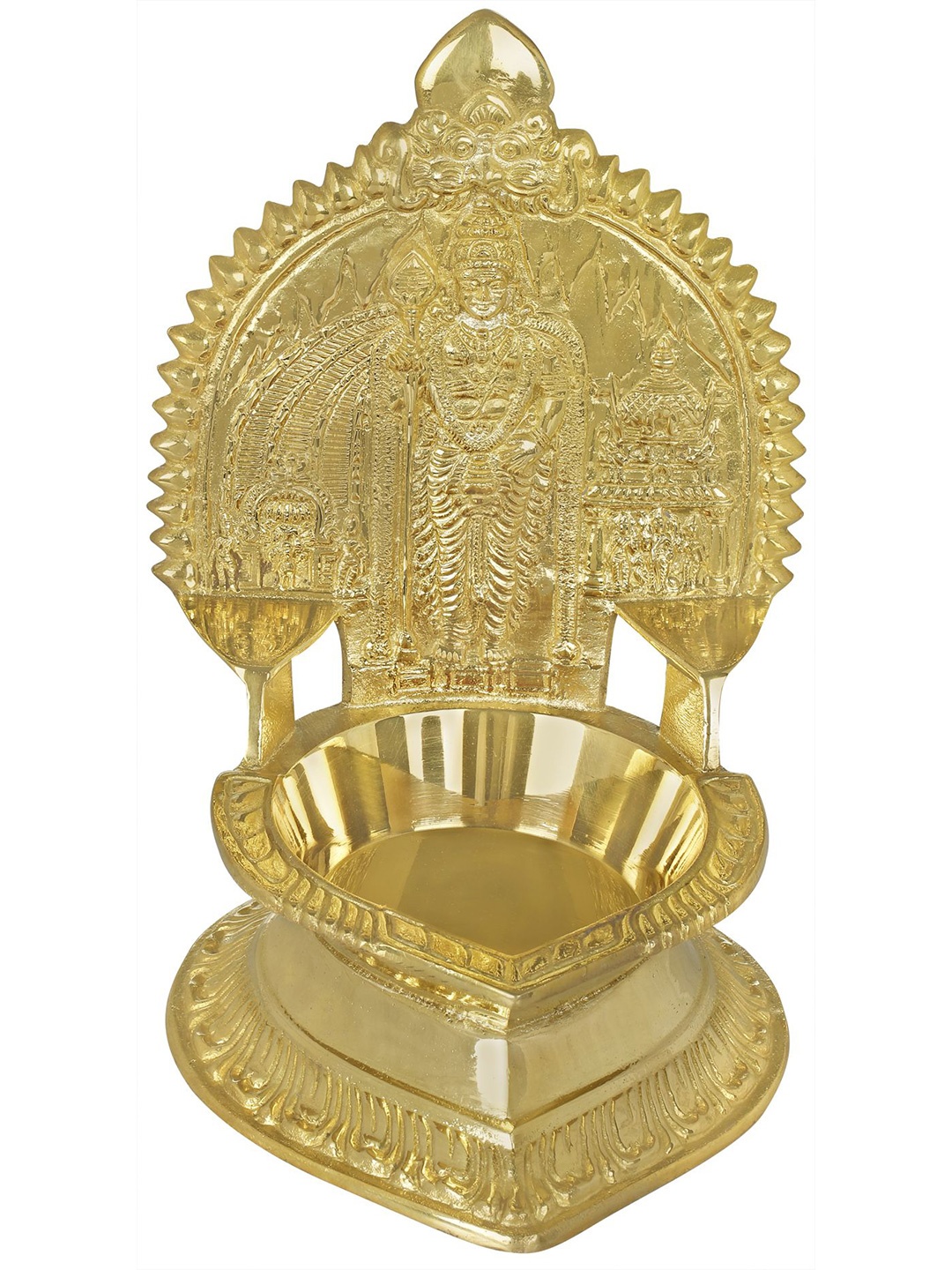 

Exotic India 7" Brass Batu Caves Murugan Large Lamp, Gold