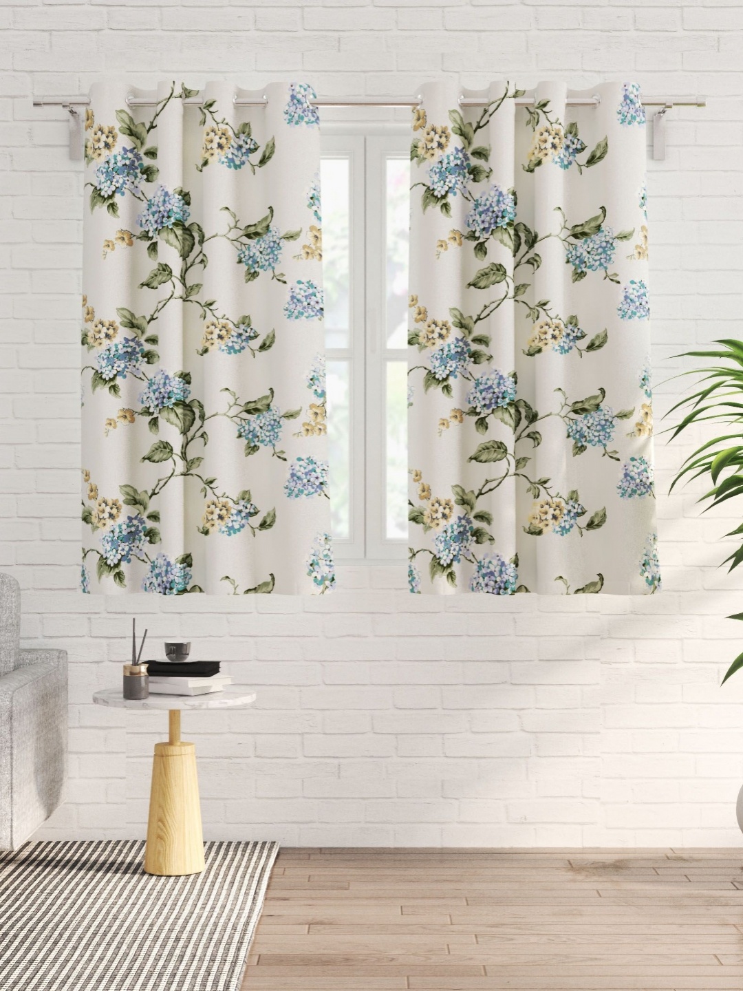 

Home Centre corsica florish Blue & White 2 Pieces Floral Black Out Window Curtains