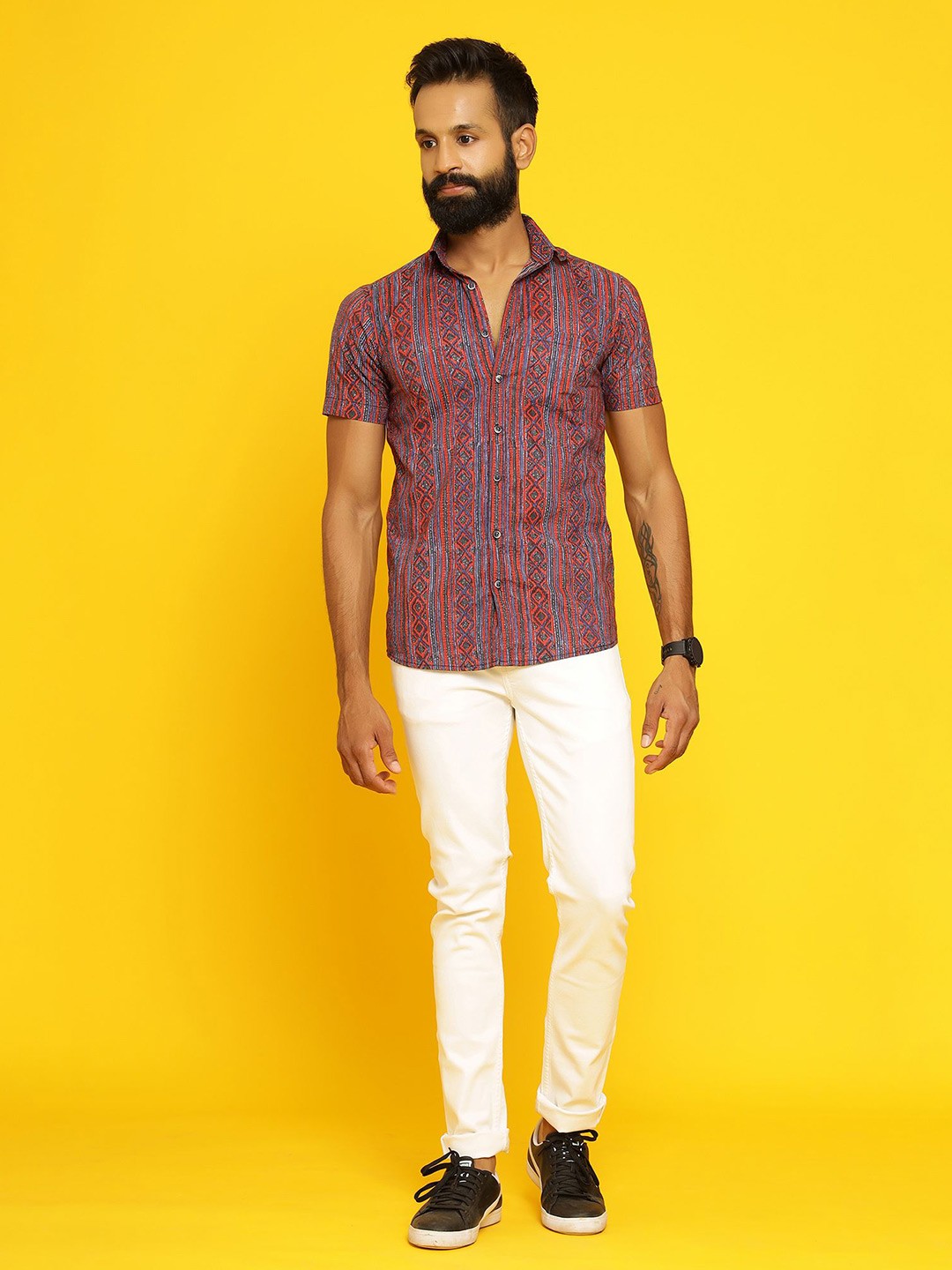 

SAY Men Classic Vertical Striped Cotton Casual Shirt, Red