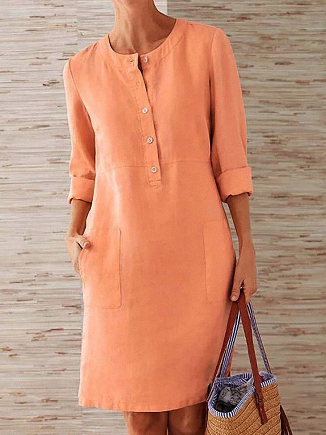 

StyleCast Georgette Roll-Up Sleeves Sheath Dress, Orange
